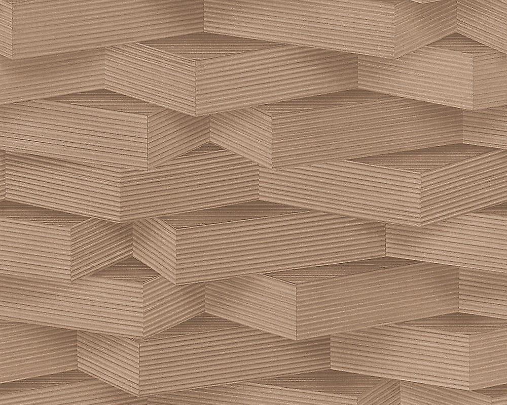 1000x800 3D Pattern Wallpaper Wood Effect Geometric Blocks Brown Beige Paste Wall Vinyl