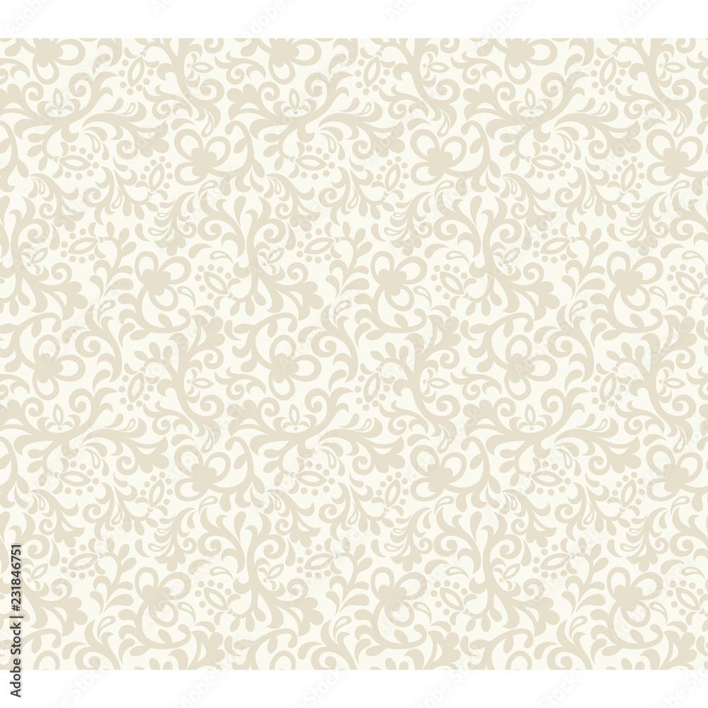1000x1000 Seamless light background with beige floral pattern. Vector retro illustration. Ideal for printing on fabric or paper for wallpaper, textile, wrapping. Stock Vector
