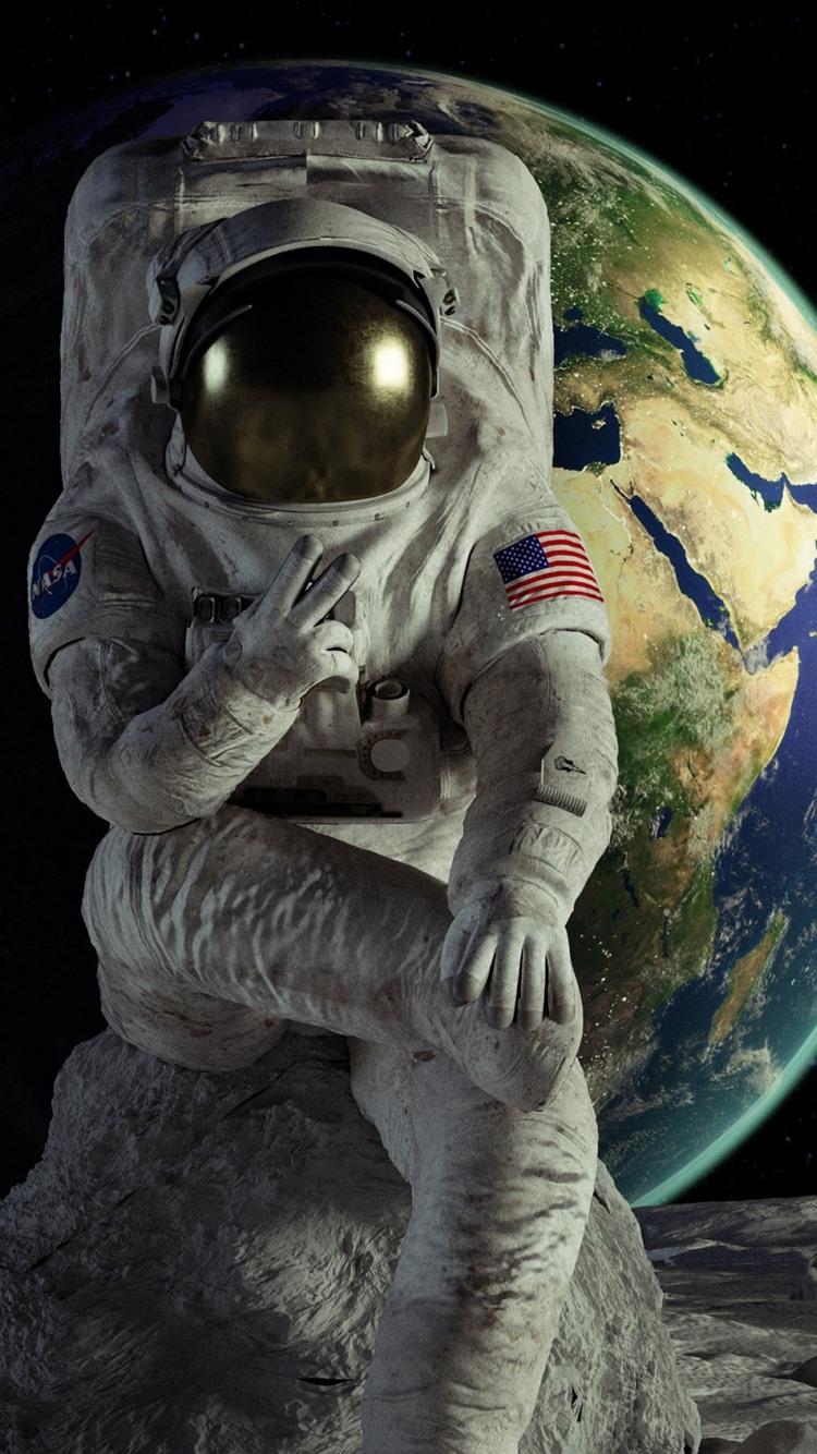750x1334 Astronaut, Earth, Moon, Space 828x1792 IPhone 11 XR Wallpaper, Background, Picture, Image