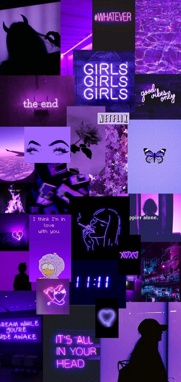 720x1520 neon purple aesthetic collage wallpaper. Purple aesthetic background, Dark purple wallpaper, Black and purple wallpaper