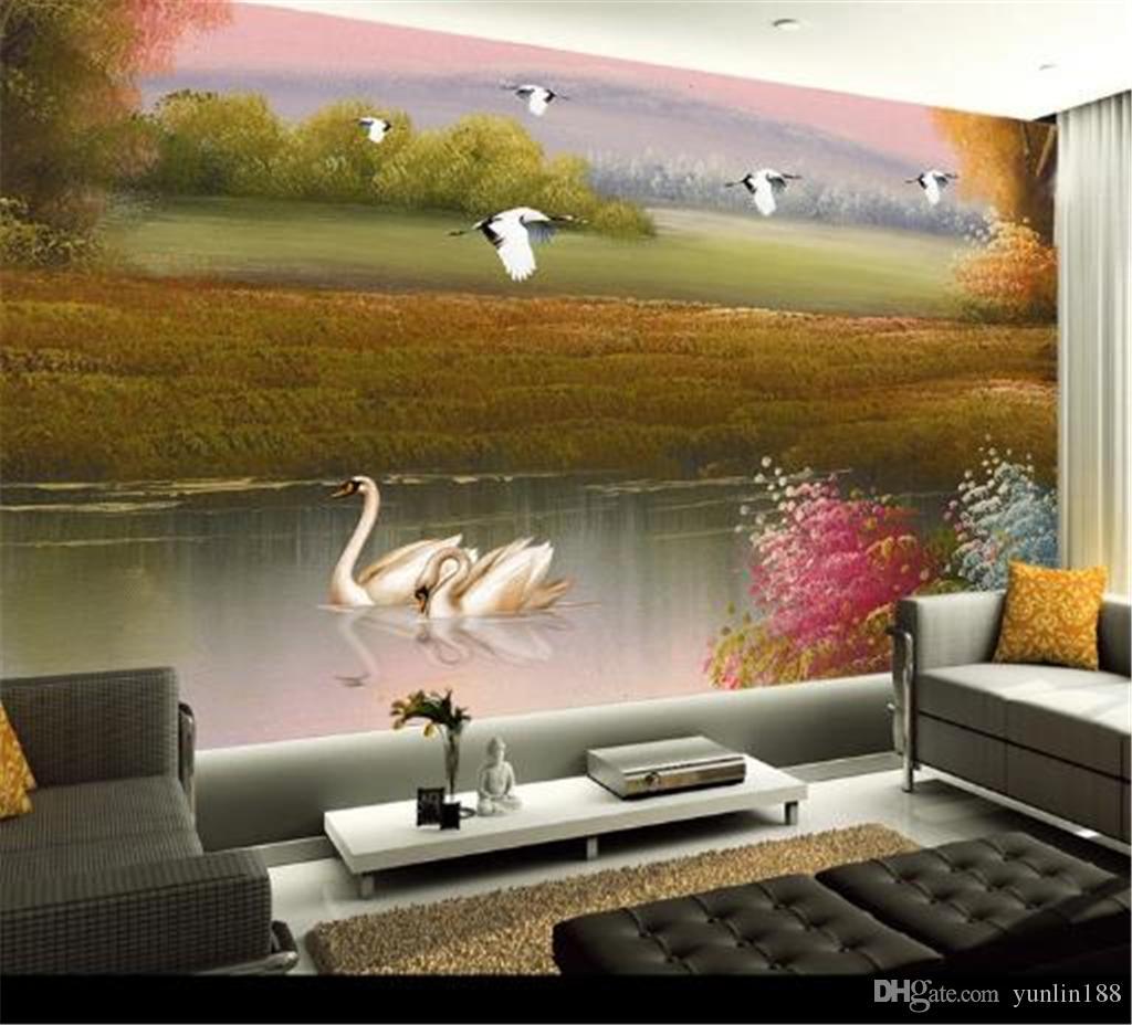 1024x928 Custom Wallpaper 3D Swan Lake Beautiful Oil Painting Landscape Living Room Bedroom Background Wall Decoration Mural Wallpaper From Yunlin $28.15