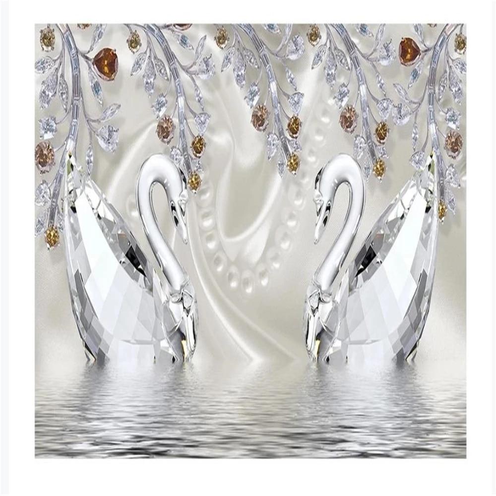 1000x1000 Crystal Diamond Swan Lake Romantic Beautiful Jewelry wallpaper TV Background Wall 3D stereoscopic wallpaper. Wallpaper