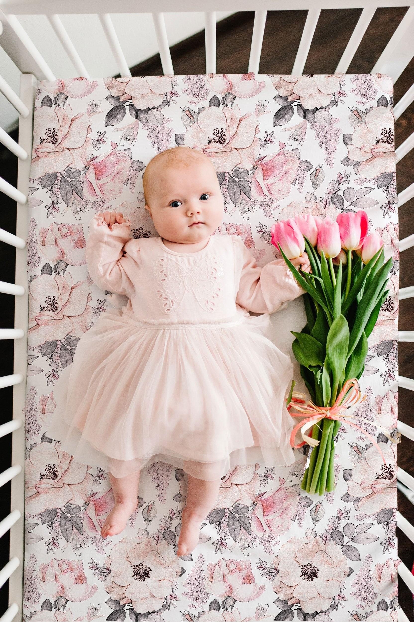 1664x2500 Snowy Rose Floral Crib Sheet Baby Girl Fitted Sheet White