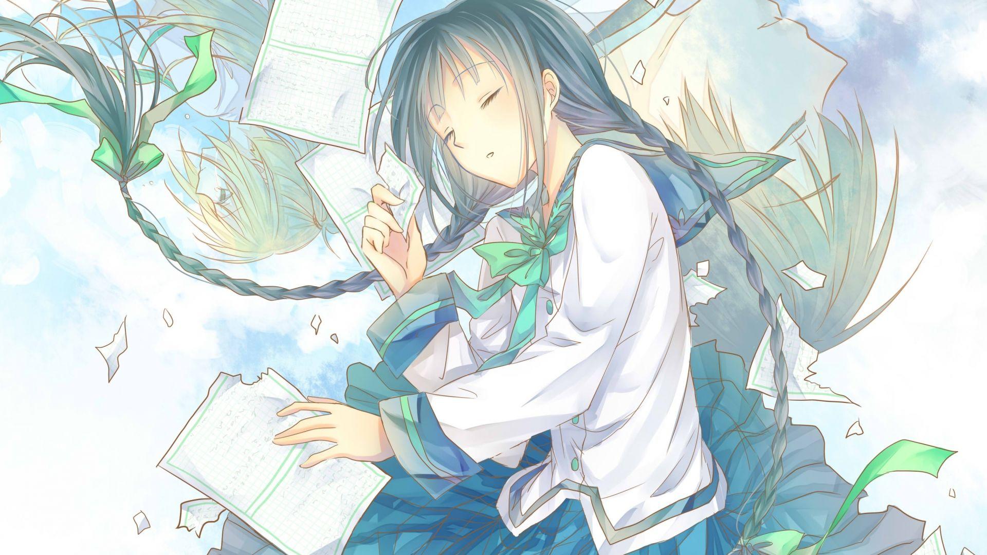 1920x1080 Sleep, cute, anime girl, artwork wallpaper, HD image, picture, background, 9e59b6