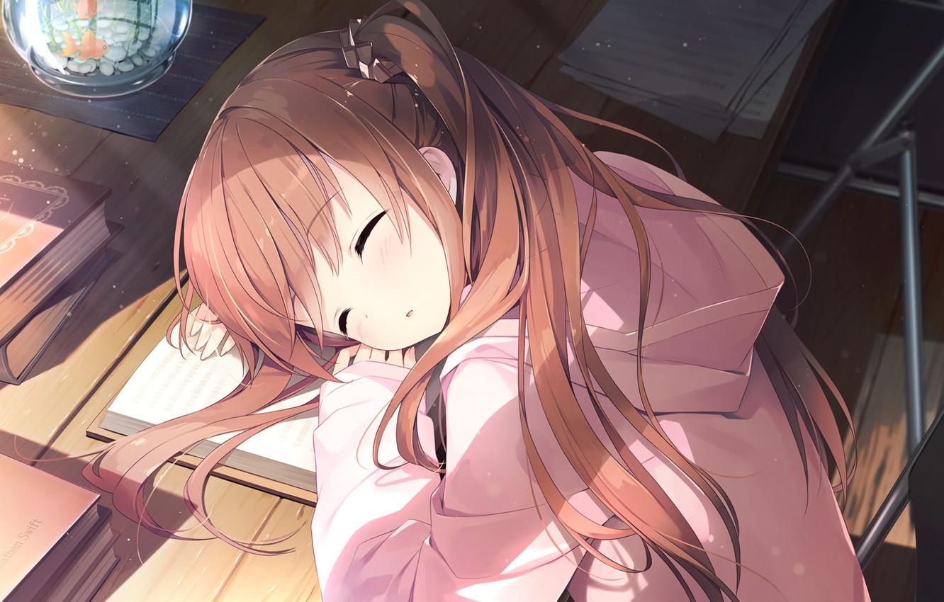 1332x850 Wallpaper Girl, Books, Sleeping, Anime, Art, Koi Kakeru Shin Ai Kanojo, Himeno Sena Image For Desktop, Section прочее