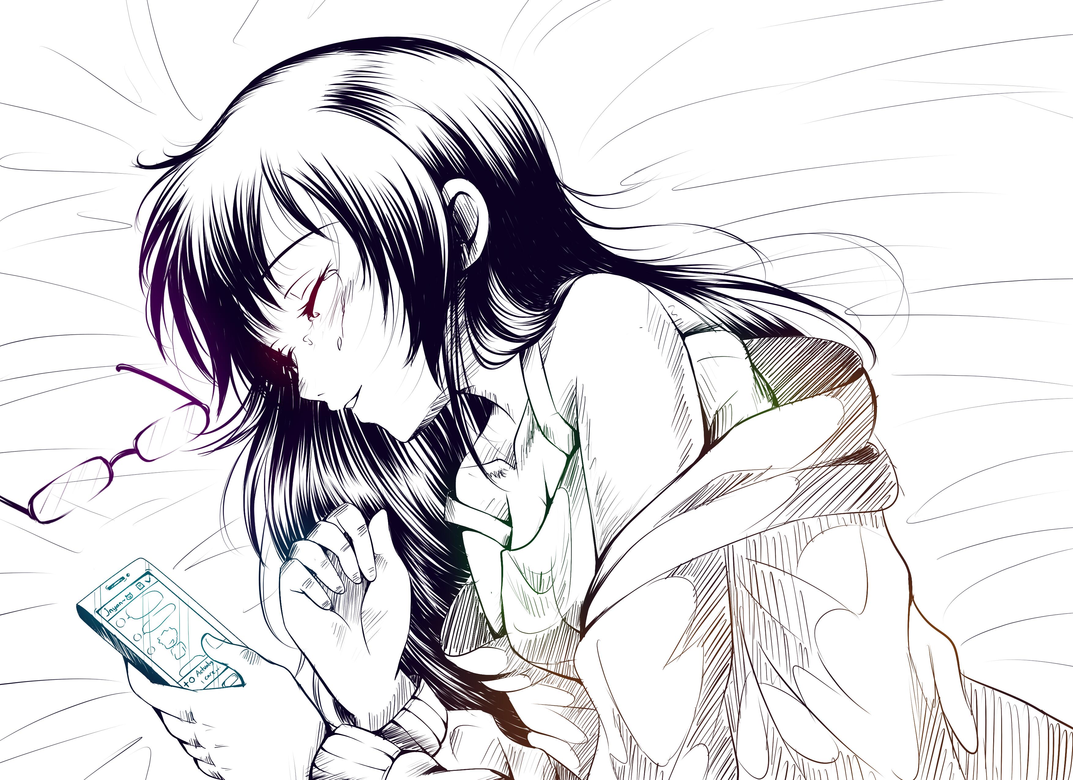3508x2552 Crying, Sleeping, Glasses, Girl wallpaper