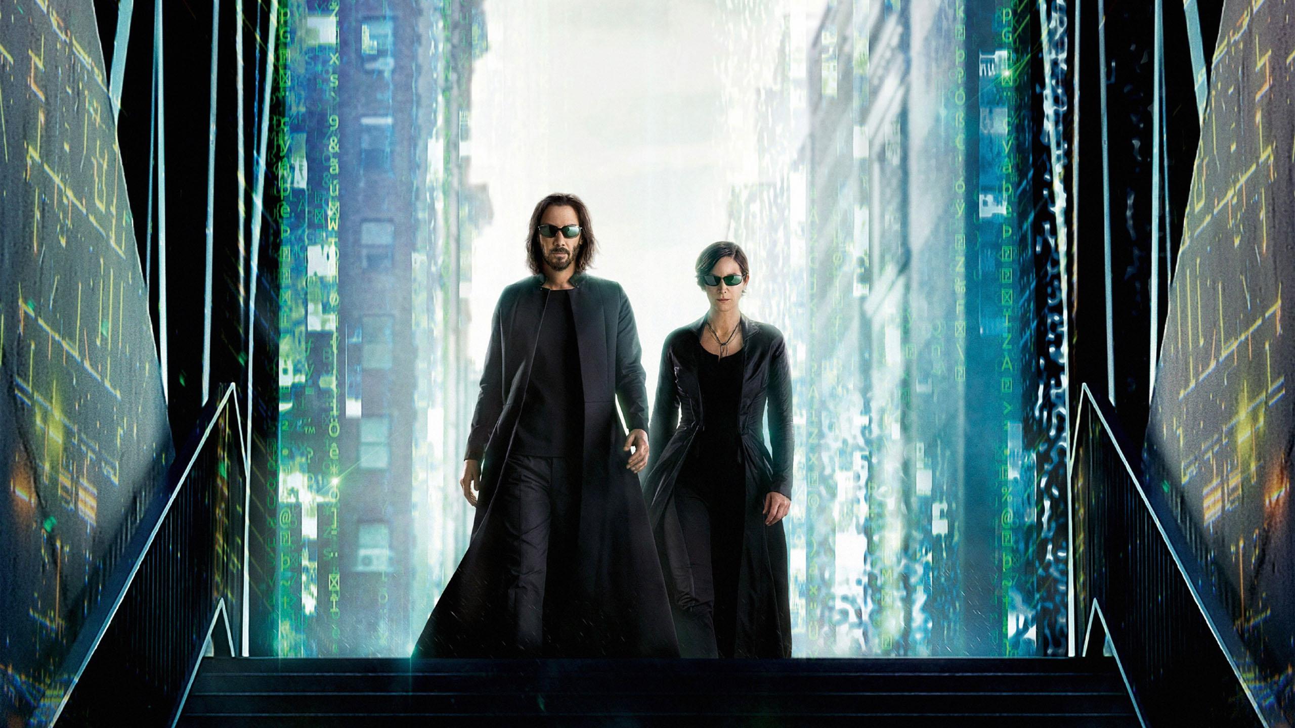 2560x1440 Carrie Anne Moss Keanu Reeves Neo Trinity HD The Matrix Resurrections Wallpaper