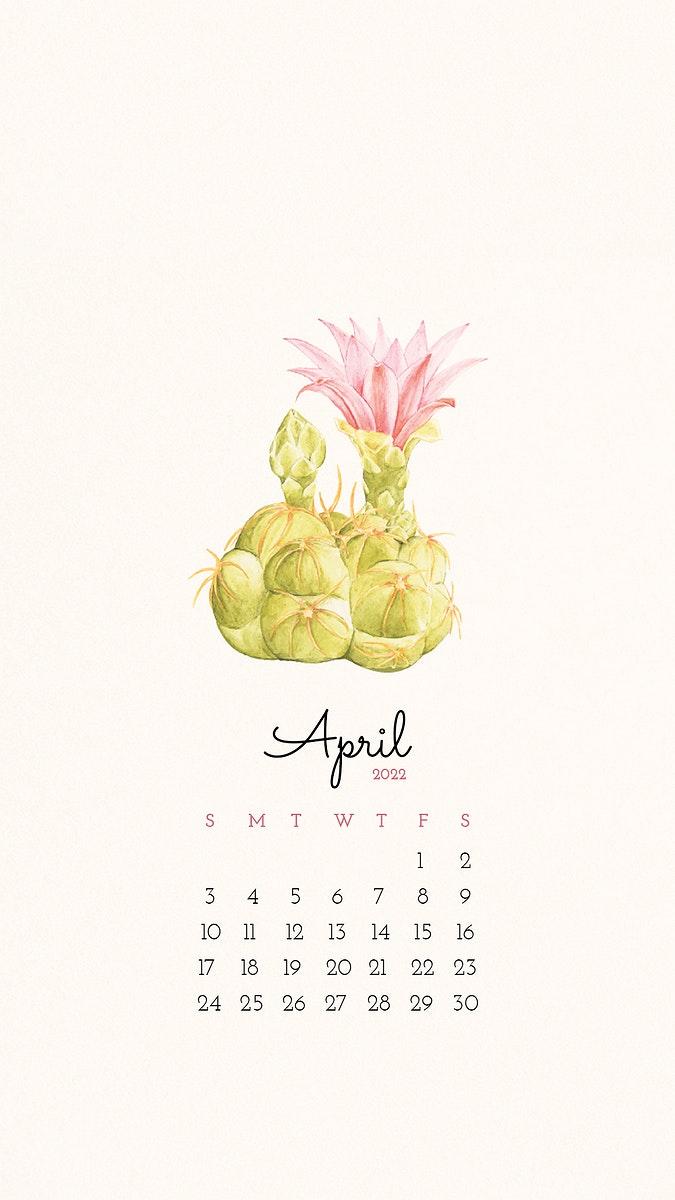675x1200 Cactus 2022 April calendar template,. Free PSD Template