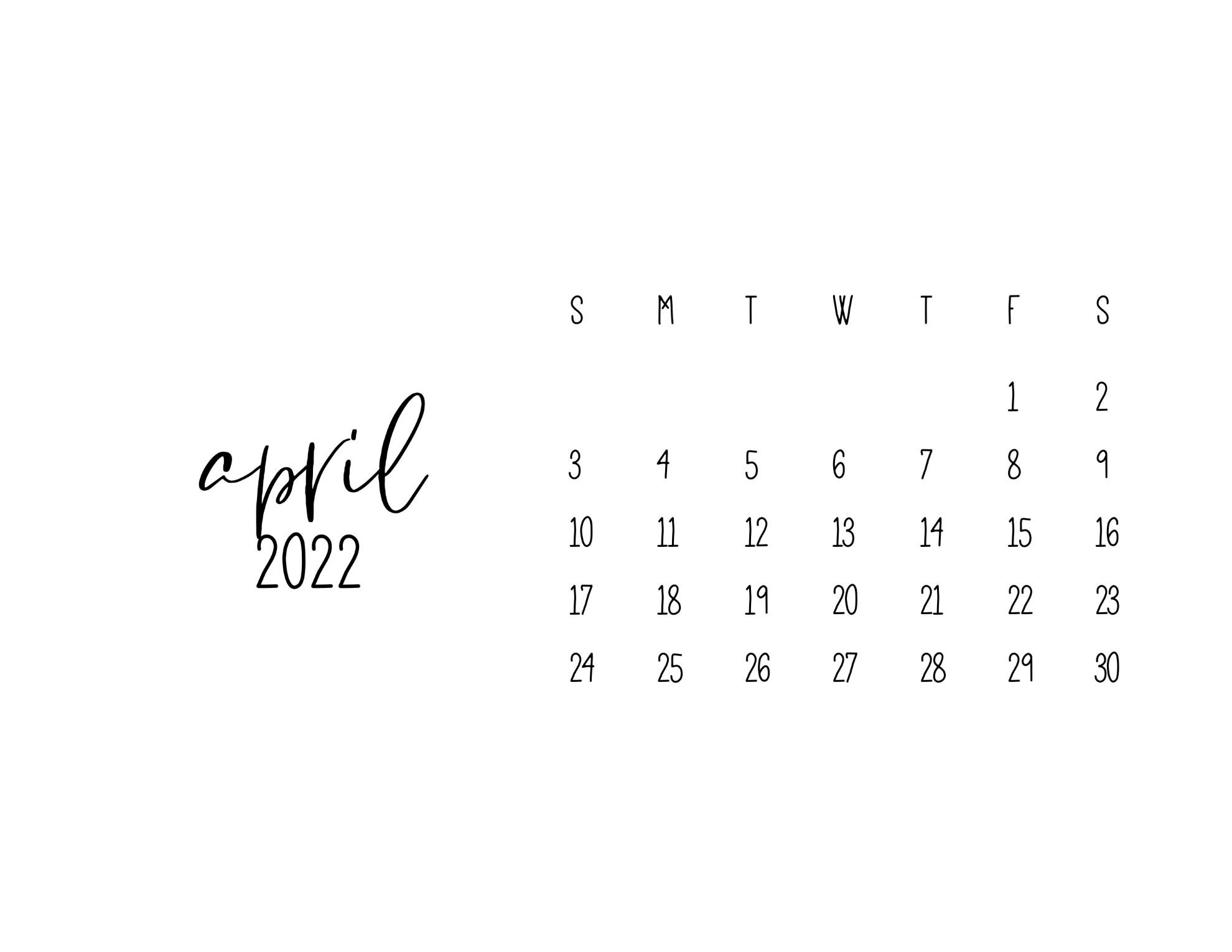 1980x1530 Free Printable April 2022 Calendars