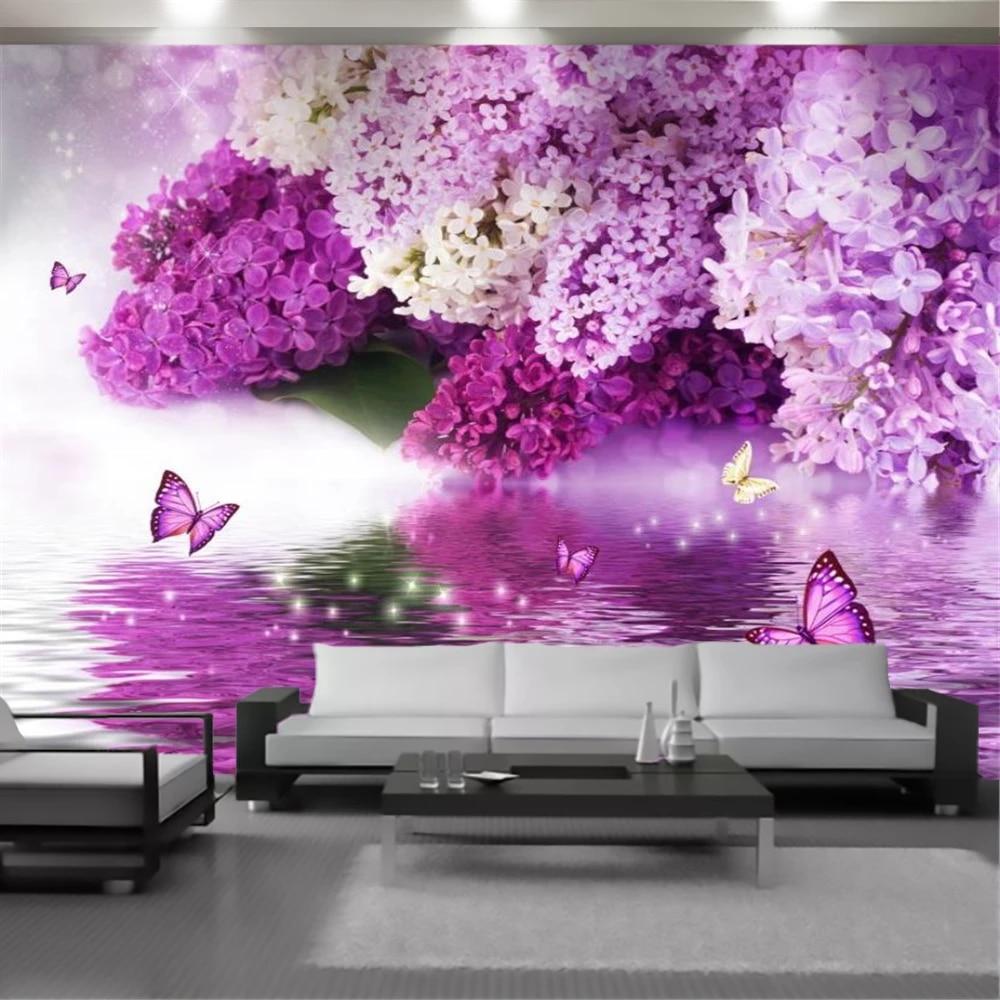 1000x1000 Romantic 3D Flower Wallpaper Wall Papers Dreamy Purple Floral Butterfly Living Room Bedroom Home Decor Painting Mural Wallpaper. Wallpaper