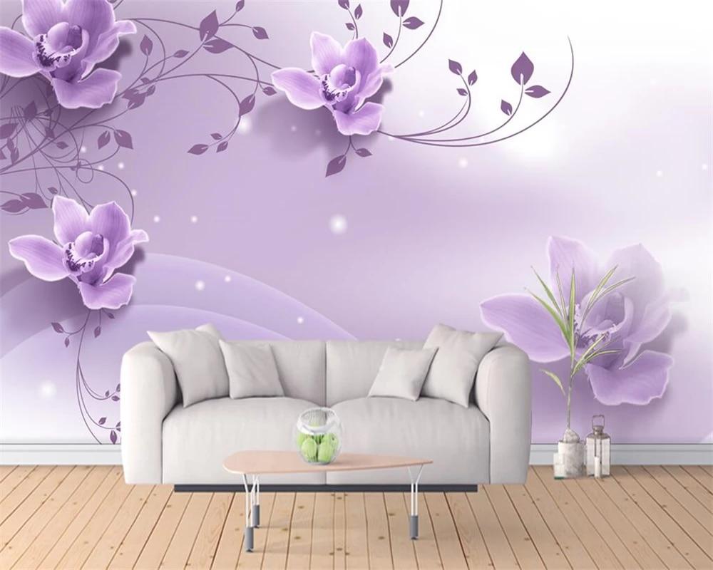 1000x800 Beibehang Custom wallpaper romantic and elegant purple flowers 3D TV background living room bedroom home decoration 3D wallpaper. Wallpaper