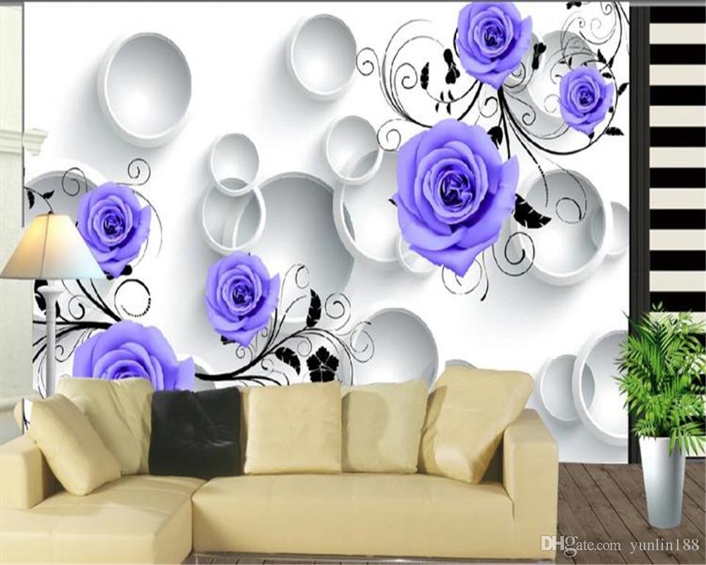 1000x800 Custom Photo 3D Wallpaper White Circle Delicate Purple Flowers Living Room Bedroom Decorated Eco Friendly Silk Wallpaper From Yunlin $28.15