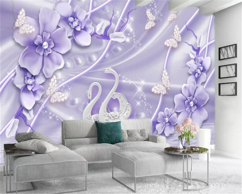 1000x800 Custom 3D Flower Wallpaper Fantasy Purple Flowers Swan Lake Beautiful Romance Living Room Bedroom Mural Wallpaper From Yunlin $38.2