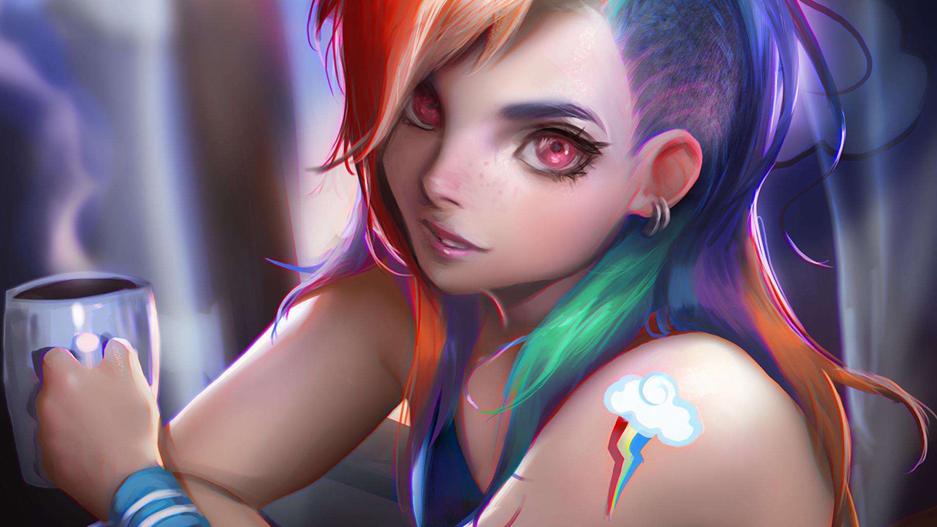 1920x1080 Anime Girl Colorful Hairs Laptop Full HD 1080P HD 4k Wallpaper, Image, Background, Photo and Picture