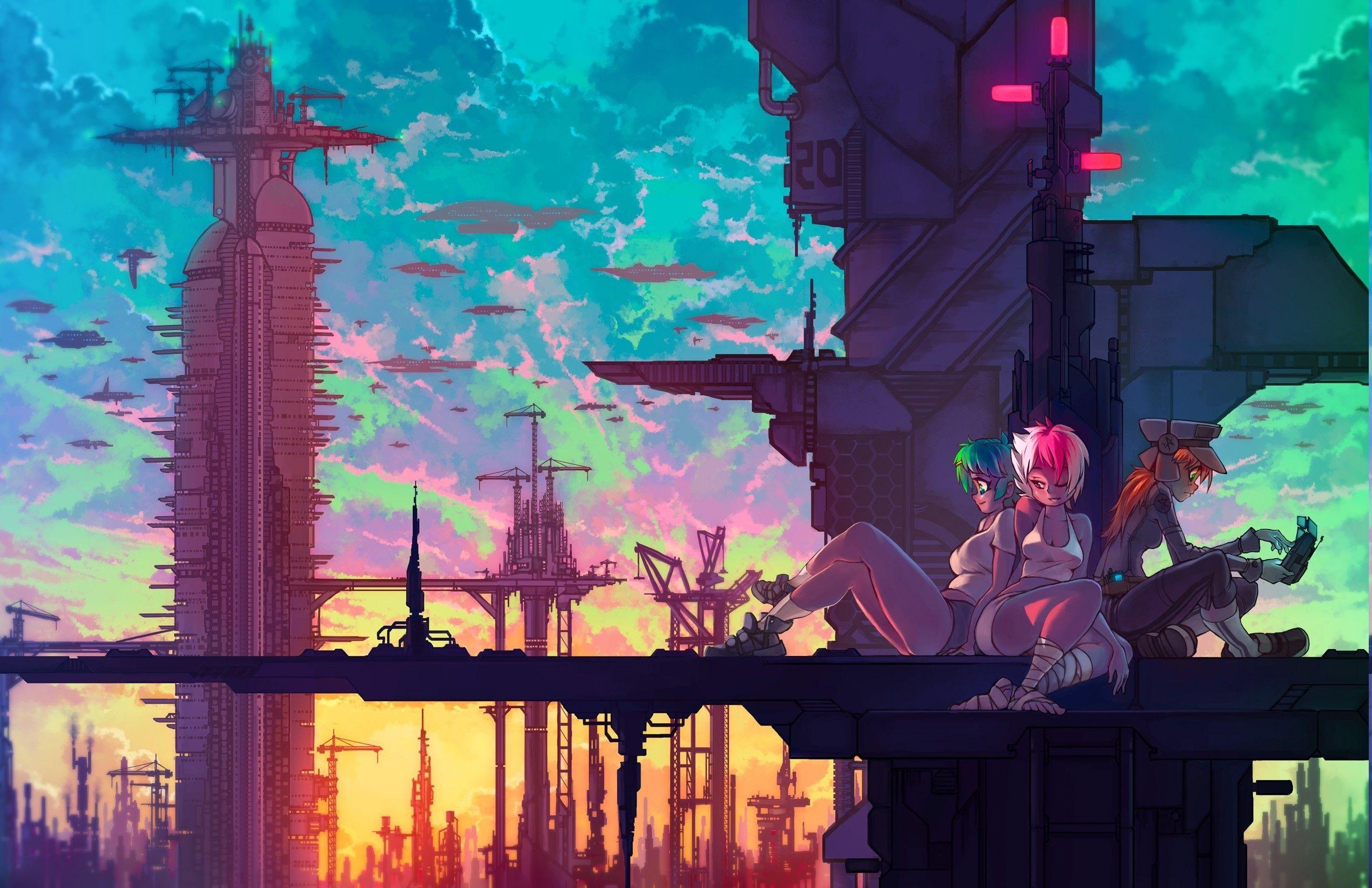 2550x1650 4k Colorful Anime City Wallpaper
