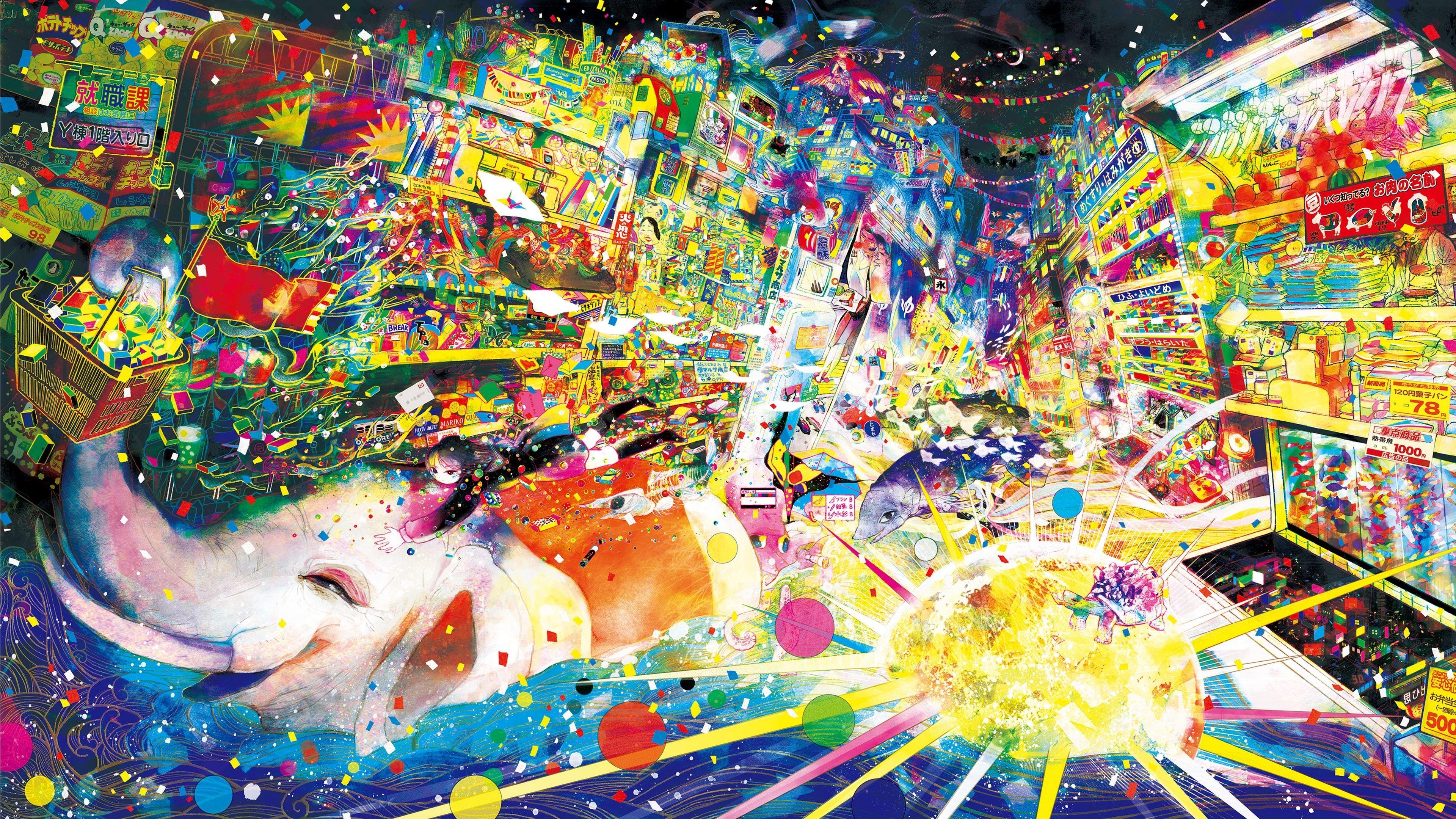 3840x2160 Colorful Abstract Anime Anime Girls Wallpaper:3840x2160