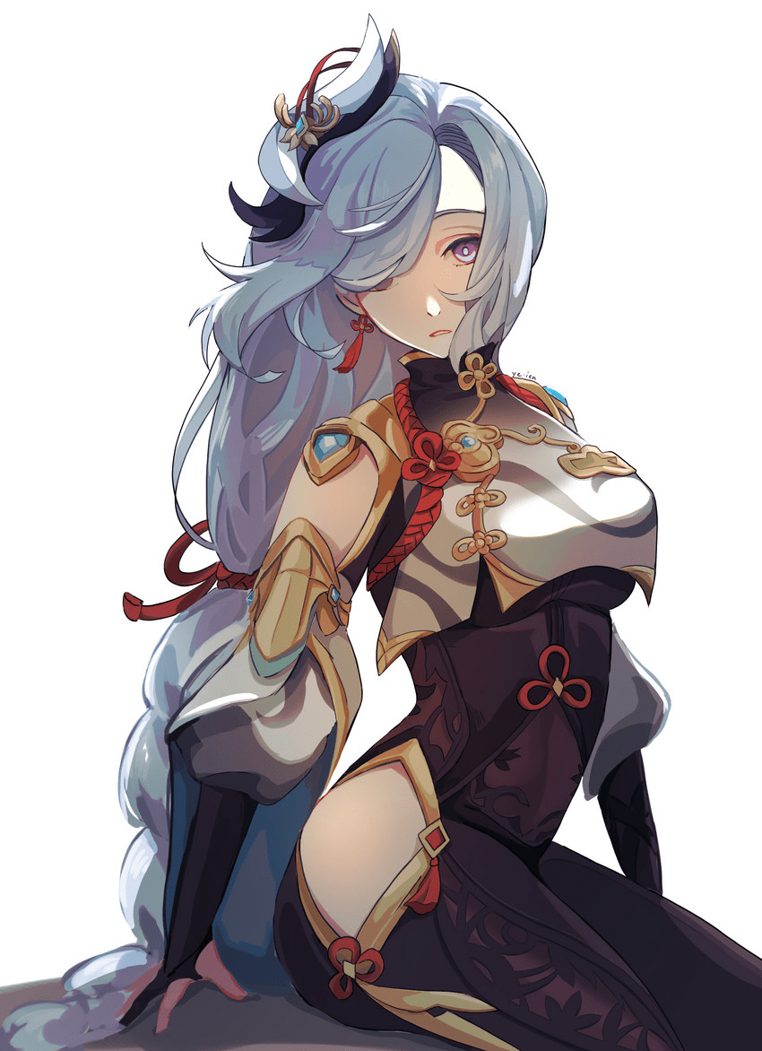 850x1172 shenhe (genshin impact) drawn by ye_ien. Danbooru. イラスト, 神, 作品