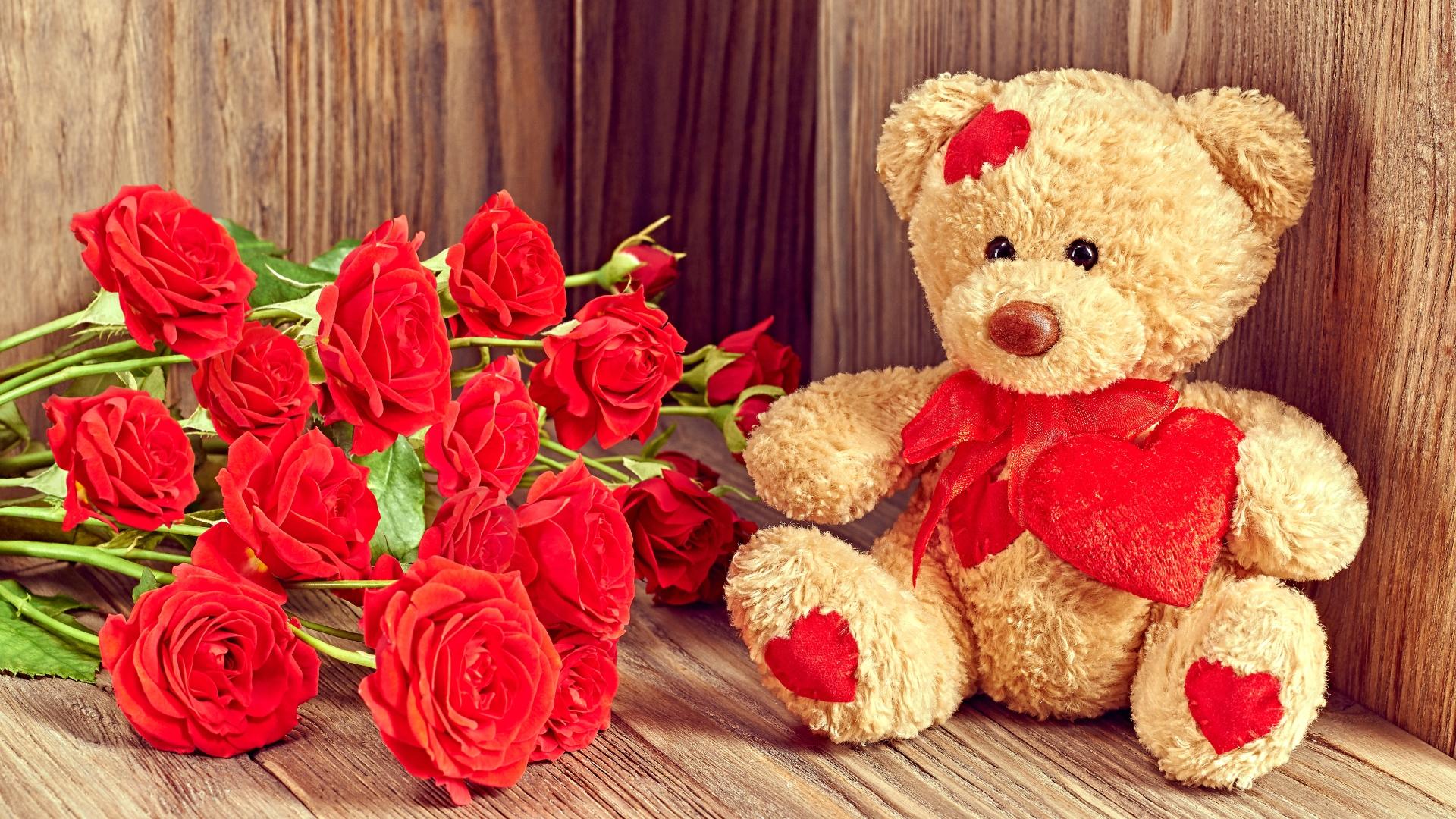 1920x1080 Teddy Bear With Red Roses Wallpaper Teddy Bear
