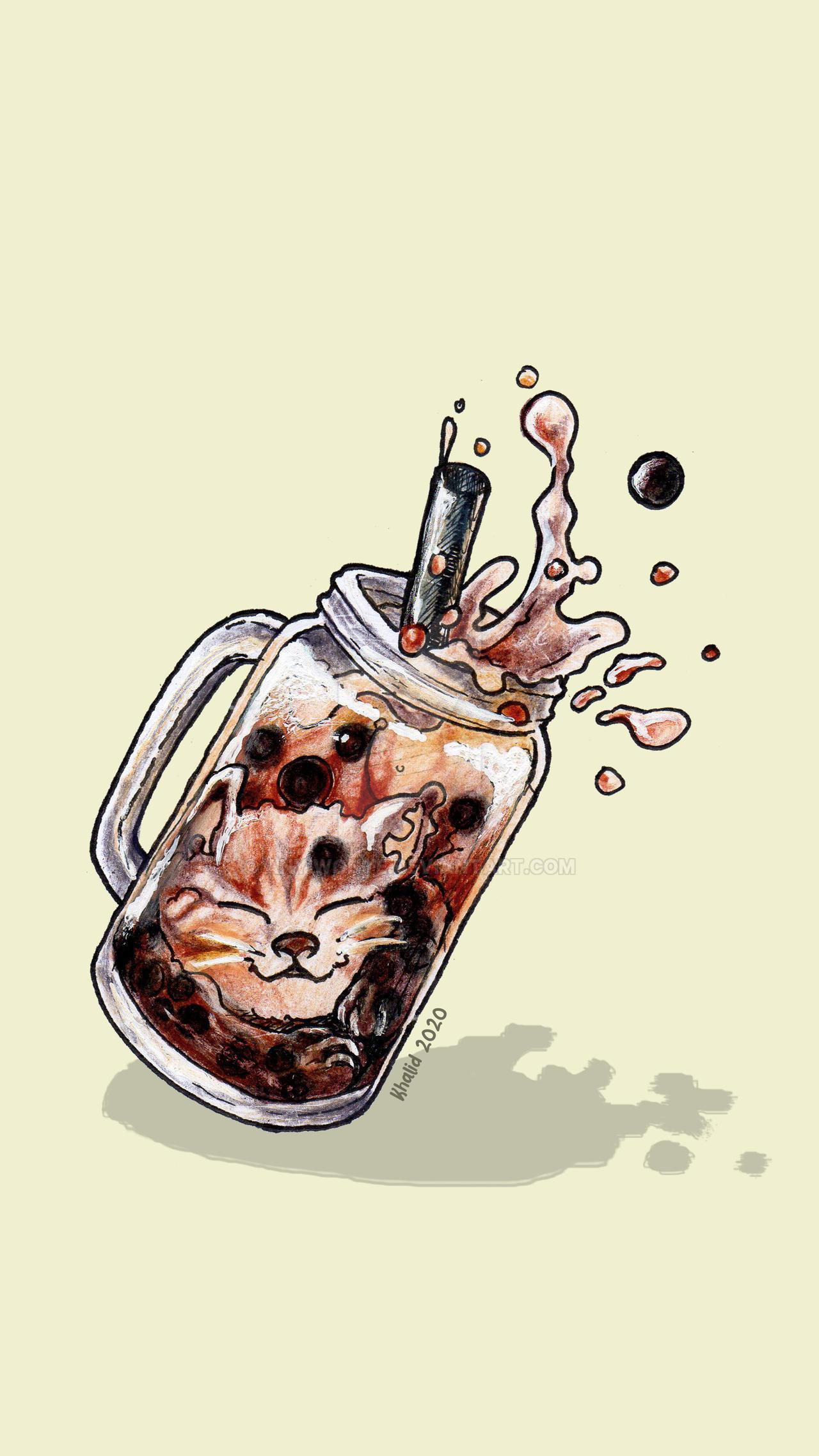 1280x2276 Cats Drinking Boba Wallpaper