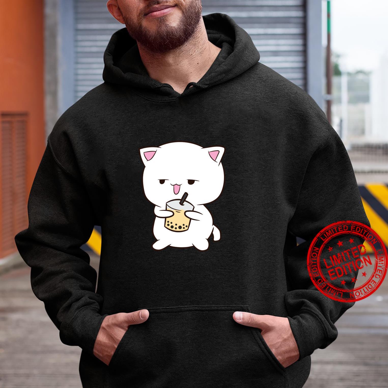 1525x1525 Cute Boba Cat With Boba Tea Cat Drinking Bubble Tea Shirt