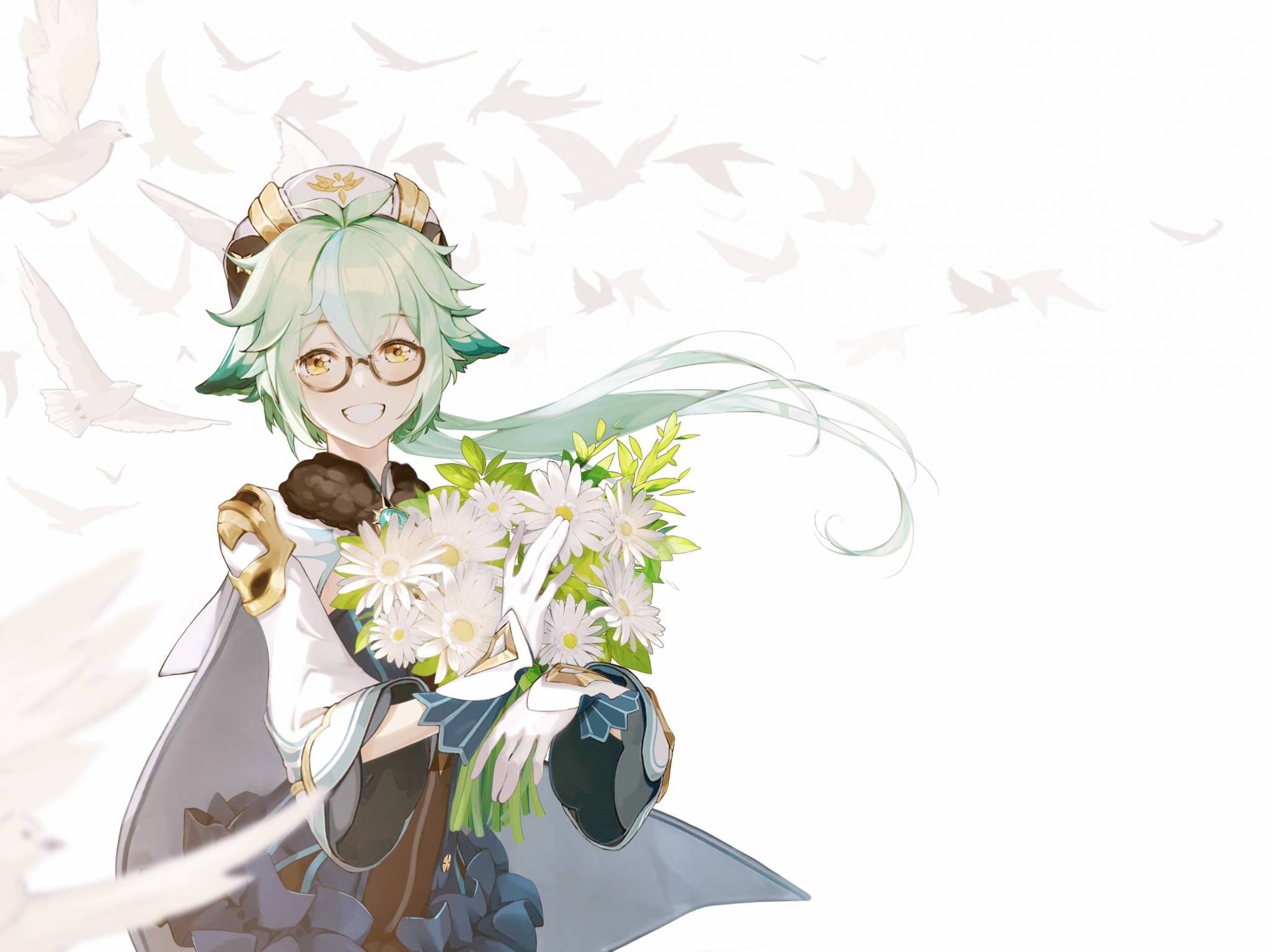 2048x1536 Download 2048x1536 Genshin Impact, Sucrose, Anime Games, Green Hair, Meganekko, Big Smile, Cute Wallpaper for Ainol Novo 9 Spark