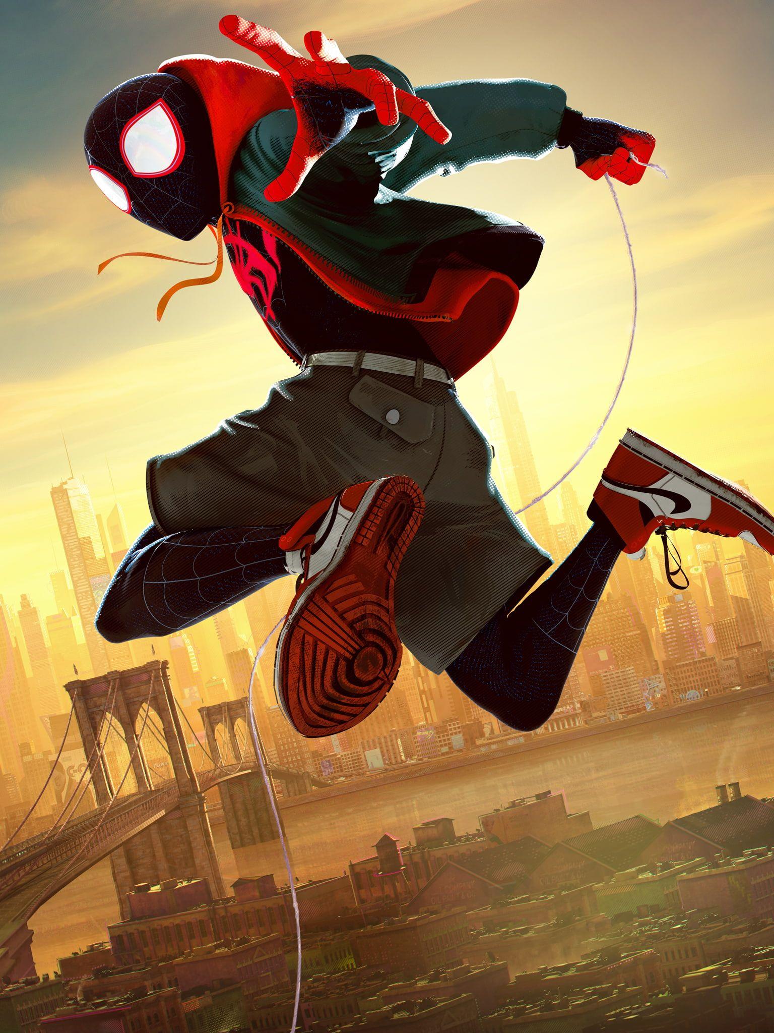 1536x2048 Spider Man Miles Morales #movies Brooklyn Bridge #superhero Spider Man: Into The Spider Verse Portrait. Spiderman Art, Marvel Comics Wallpaper, Amazing Spiderman