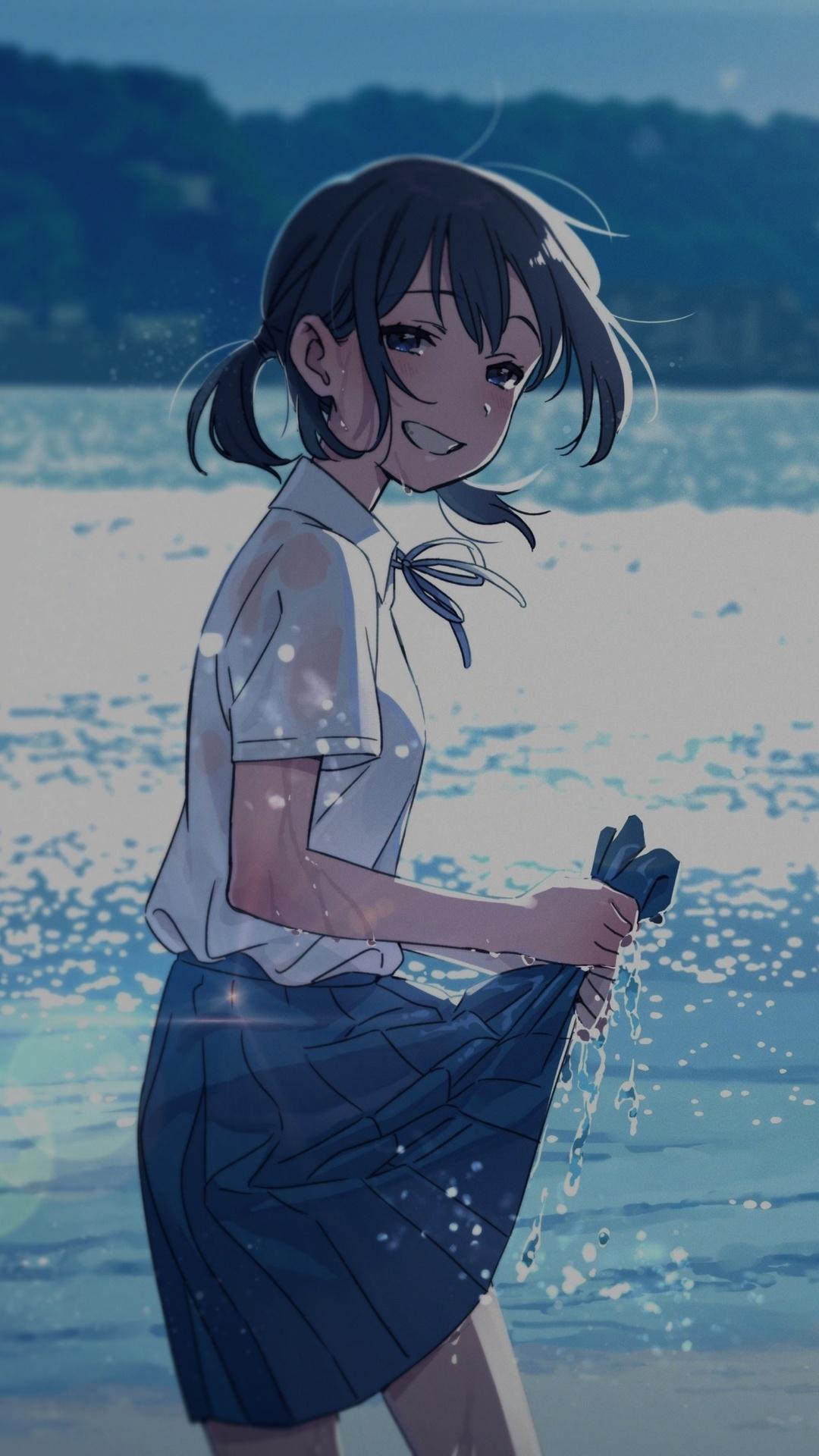 1080x1920 Anime Girl Beach 4k iPhone 6s, 6 Plus, Pixel xl , One Plus 3t, 5 HD 4k Wallpaper, Image, Background, Photo and Picture