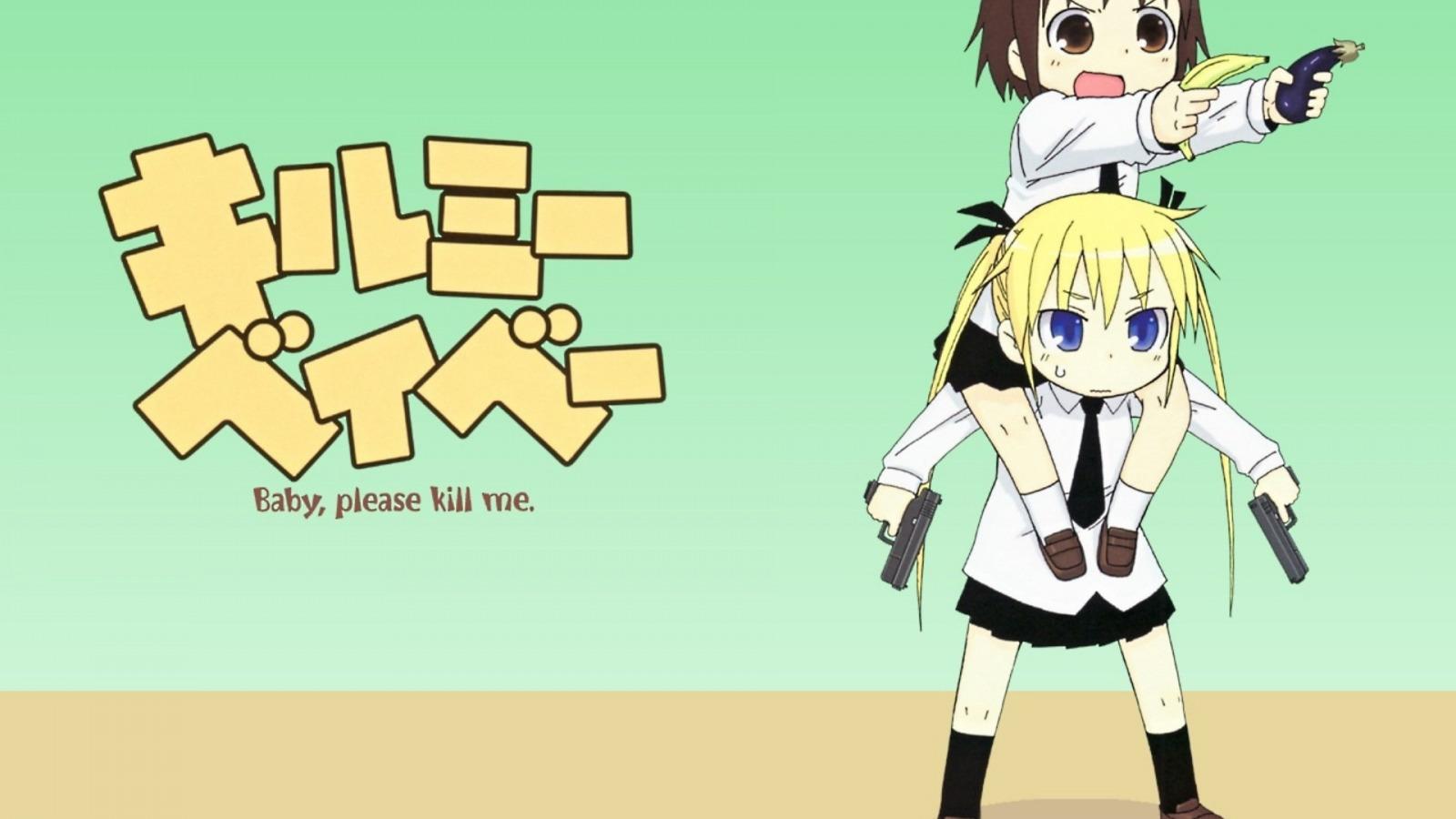 1600x900 Download wallpaper kawaii, gun, pistol, hitman, Sonya, weapon, anime, blue eyes, banana, brunette, blonde, funny, assassin, asian, manga, japanese, section kodomo in resolution 1600x900