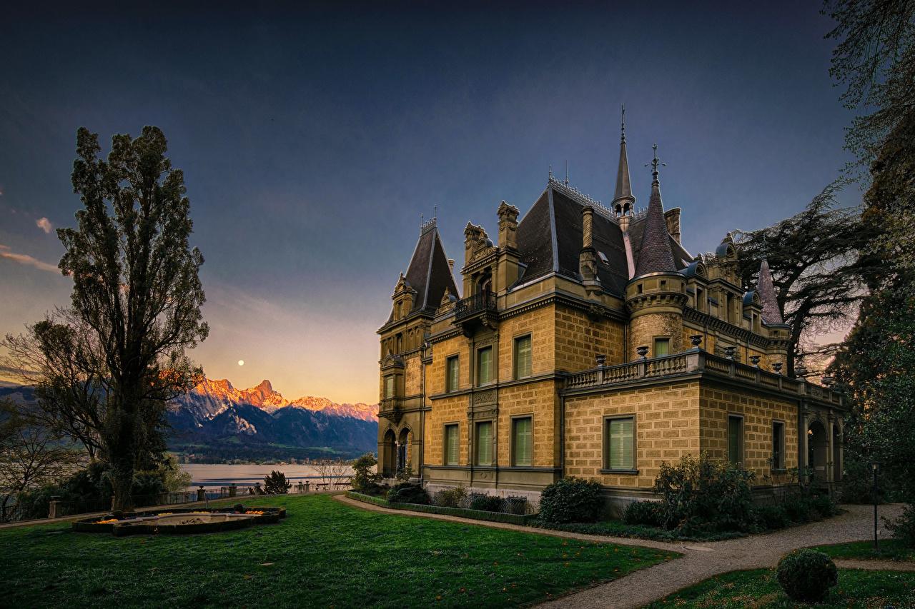 1280x853 Wallpaper Switzerland Hunegg Castle Hilterfingen Castles Lawn