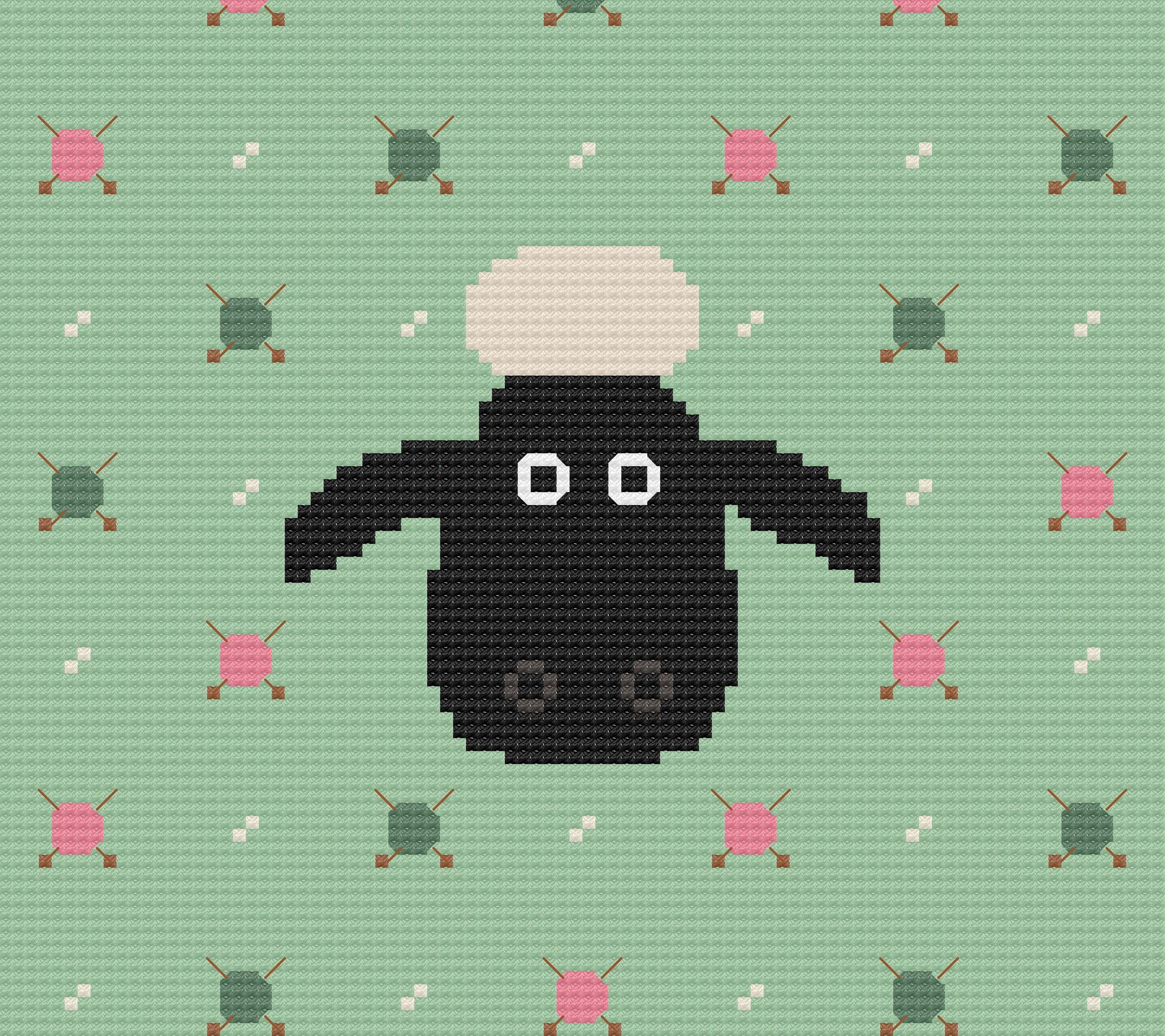 3000x2667 Wallace & Gromit Shaun Wallpaper Cross Stitch Pattern PDF