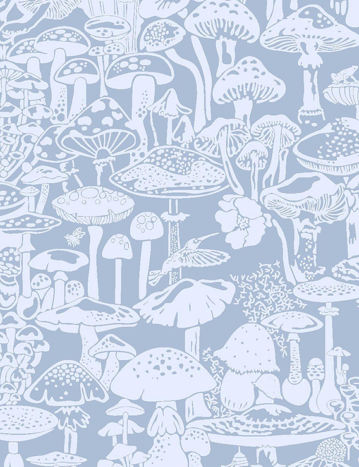 1200x1560 Mushroom City Designer Wallpaper in Glacial 'Powder Blue and Periwinkle'