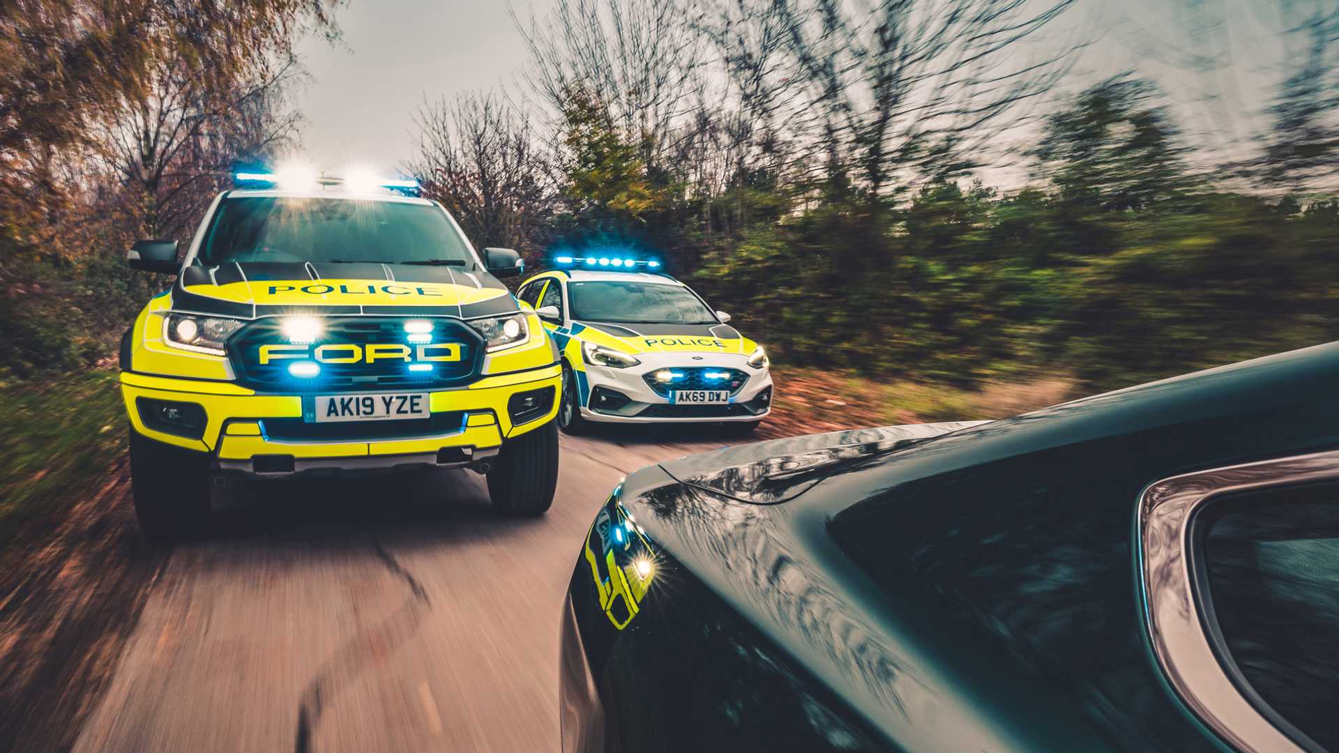 1920x1080 Ford Focus ST and Ranger Raptor UK police cars. Motor1.com Photo