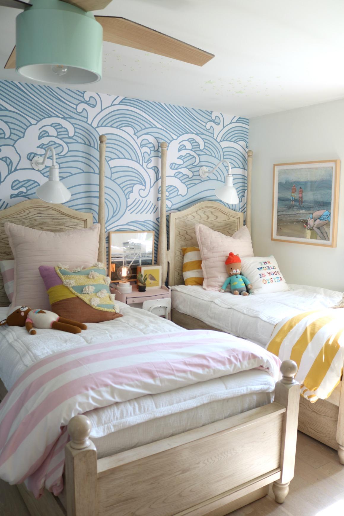 1160x1740 Girls Shared Bedroom NEW Blue Waves Wallpaper With Grace