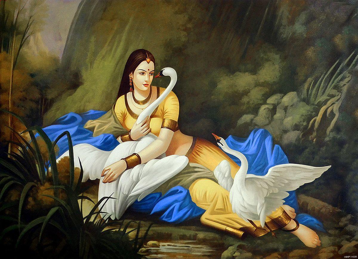 1200x867 Hamsa Damayanti. Ravivarma paintings, Indian paintings, Rajasthani painting