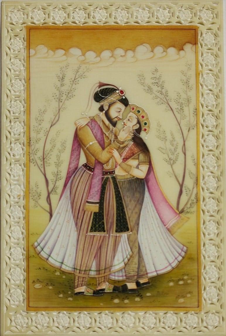 772x1146 Shah Jhan and Mumtaz Miniature (4 x 6) Indian Folk Art Gallery