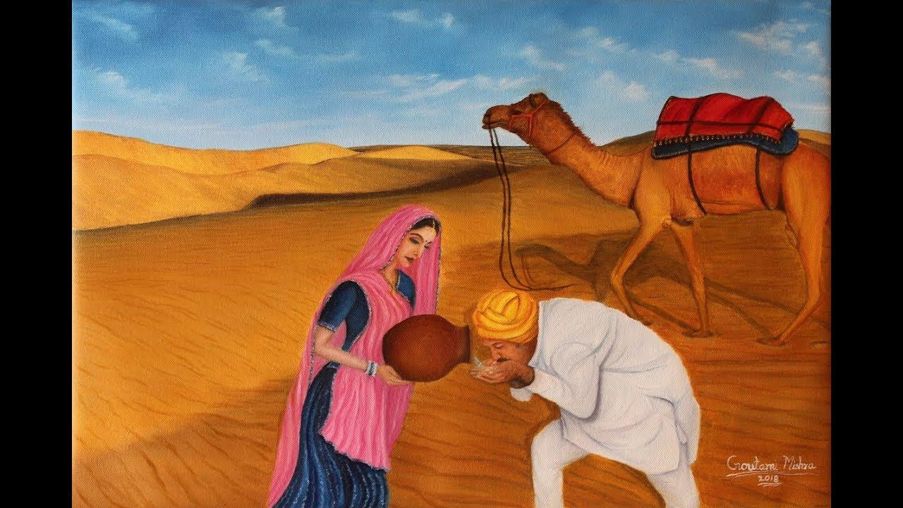 1280x720 Oil Painting tutorial Part 1- Desert Camel and Figurative Rajasthani Woman and Man