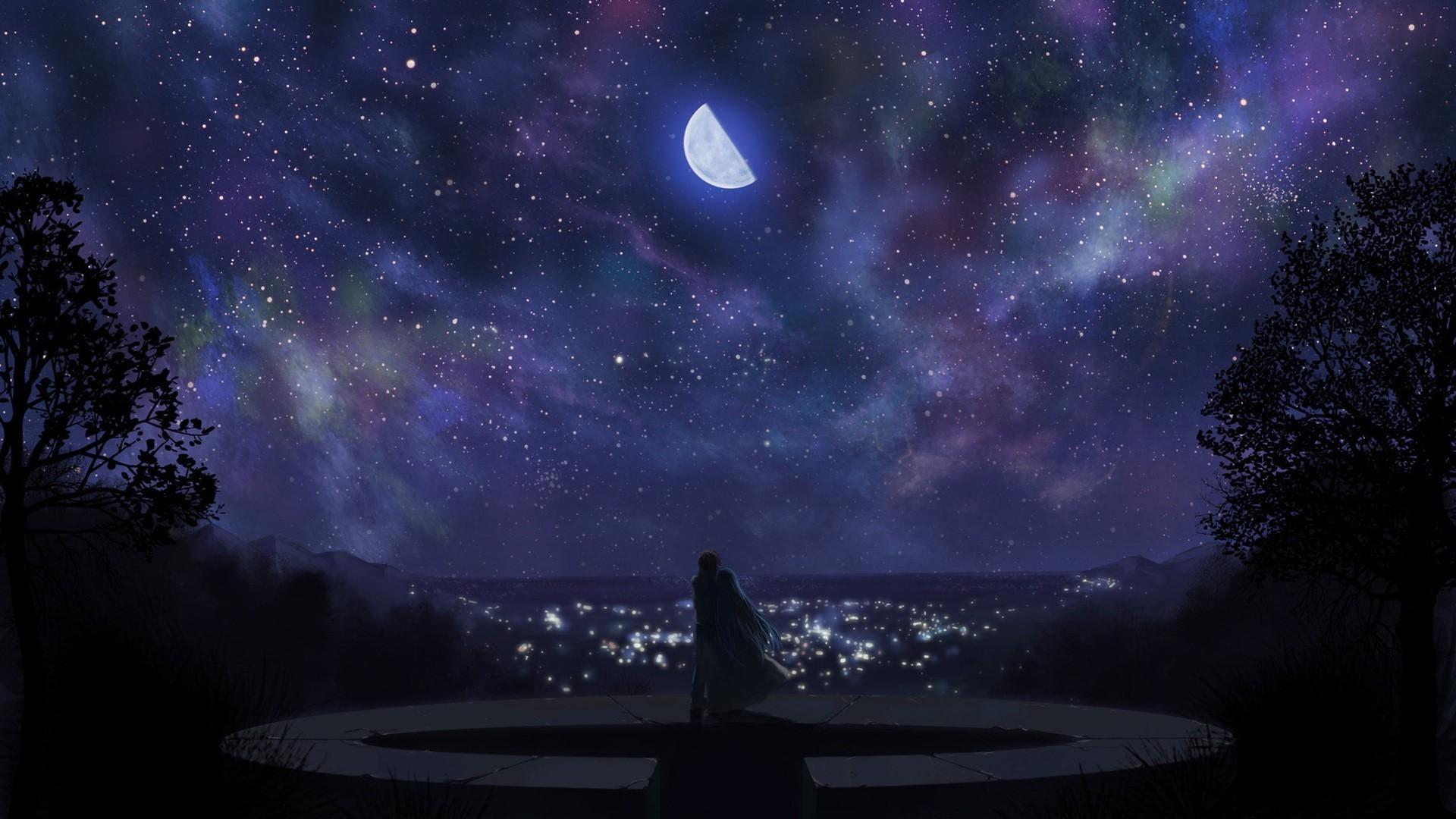 1920x1080 1920x1080 anime sky moon clouds city wallpaper JPG 396 kB