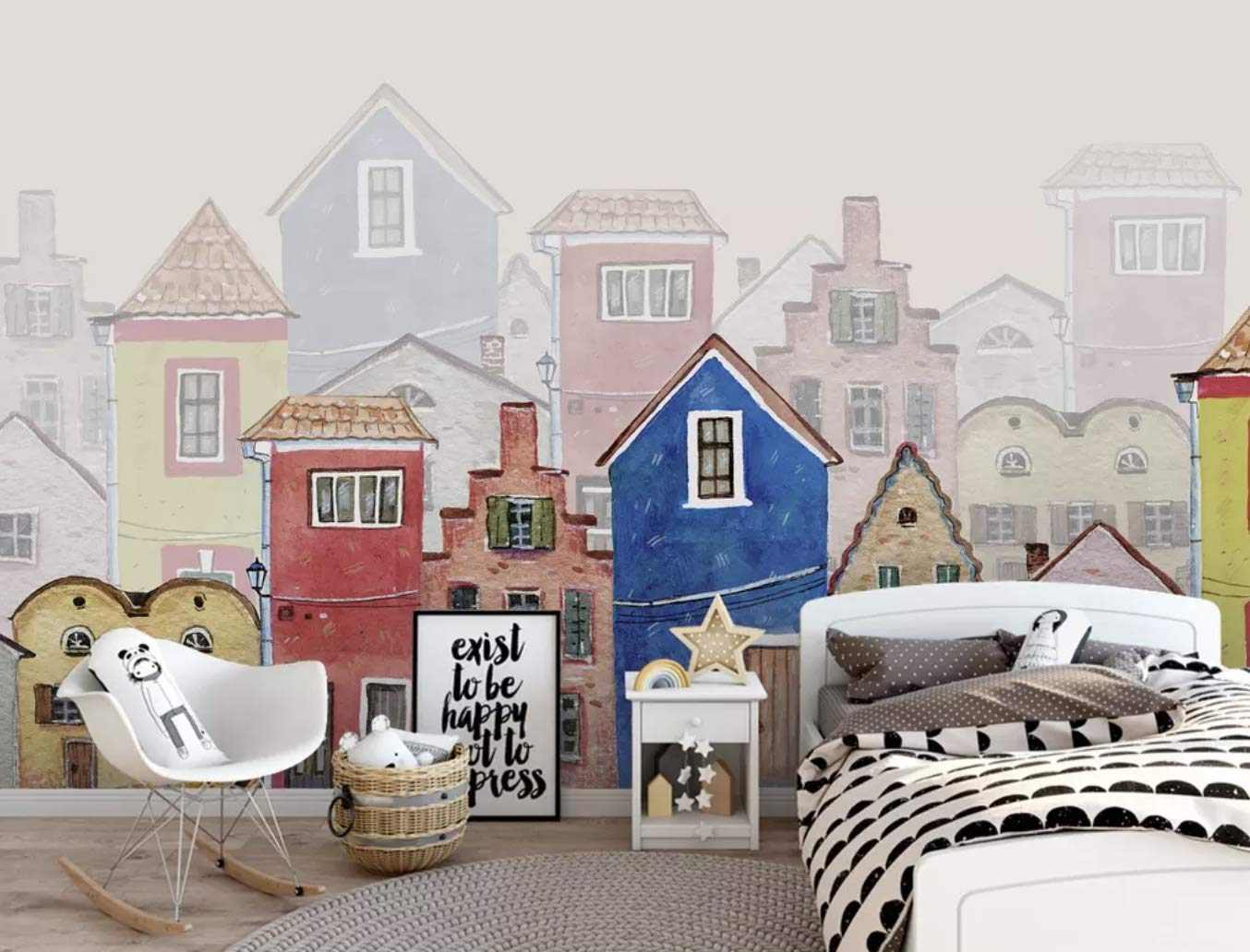 1354x1032 Murwall Kids Wallpaper Child Landscape Wall Mural Cartoon Town Wall Art Nursery Wall Decor Girls Boys Bedroom Kindergarten : Handmade Products
