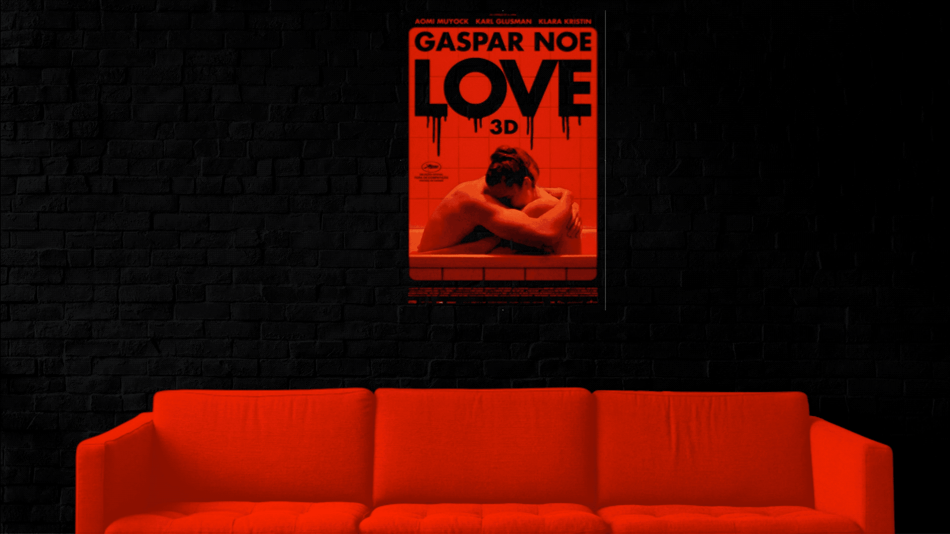 1920x1080 gaspar noe poster on the office wall with red sofa surreal