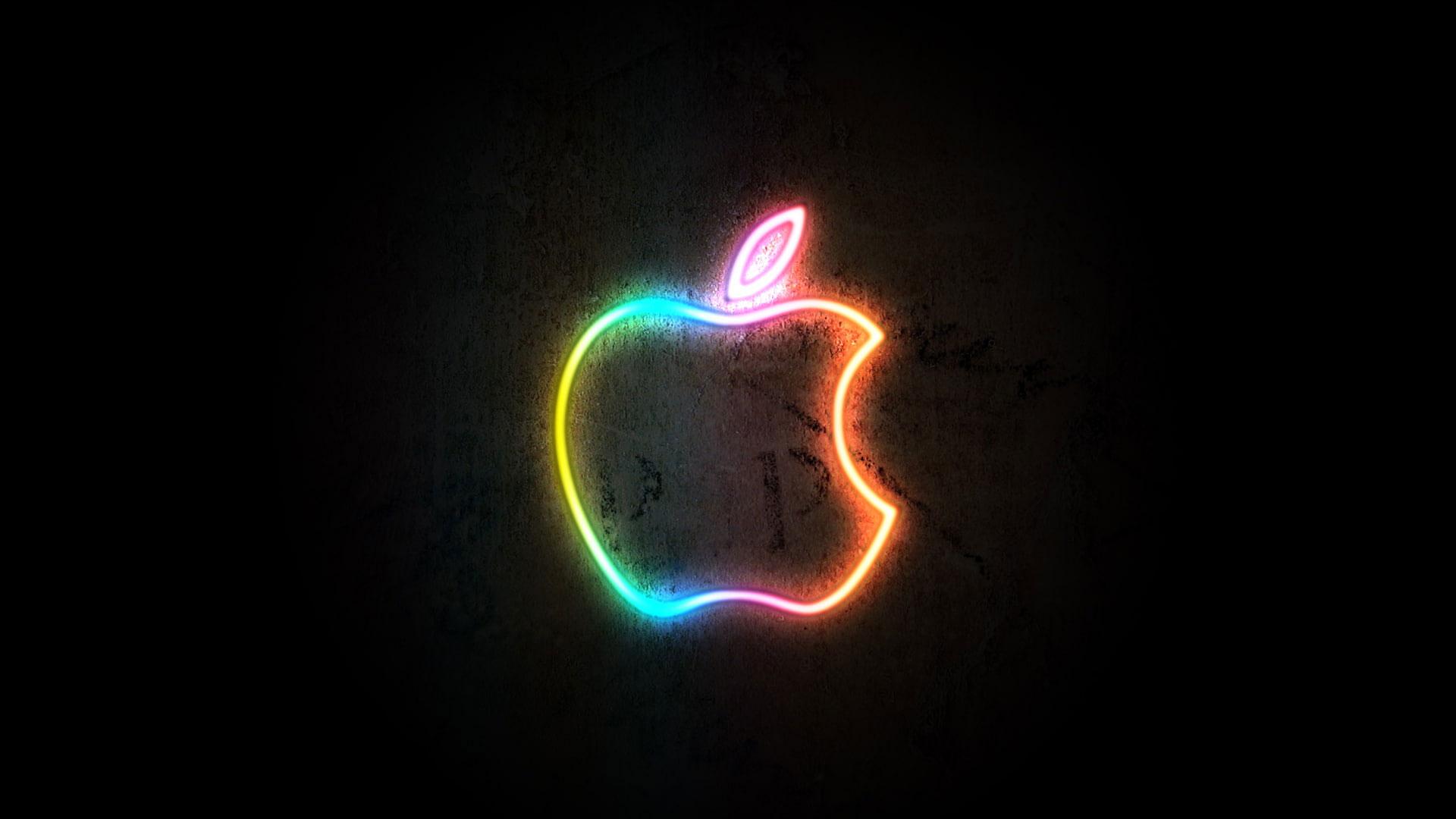 1920x1080 Wallpaper Apple Inc., Logo, Dark Background, Neon Glow • Wallpaper For You