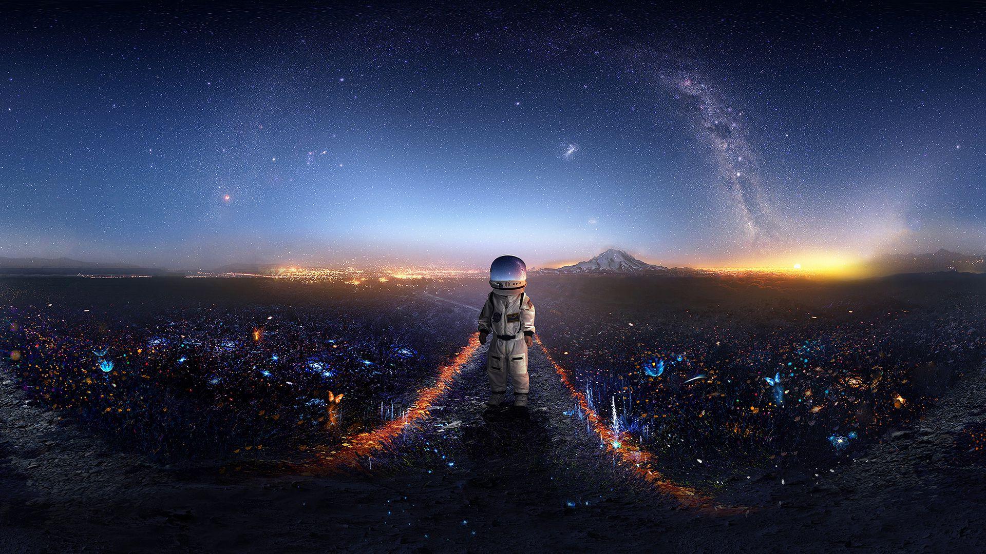 1920x1080 Download wallpaper 1920x1080 astronaut, art, space, stars, galaxy full hd, hdtv, fhd, 1080p HD background