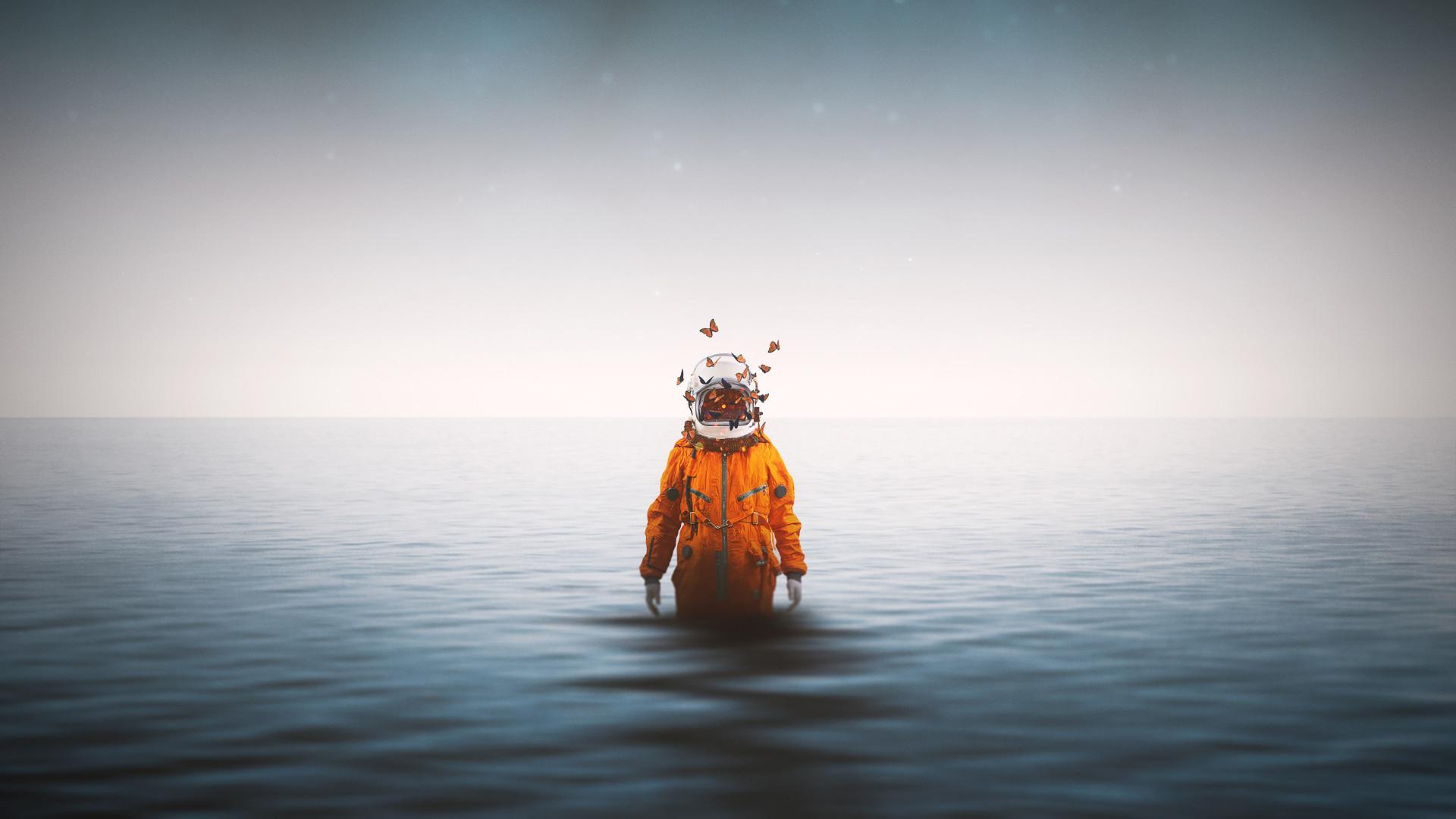 1920x1080 Download wallpaper: Lonely astronaut 1920x1080