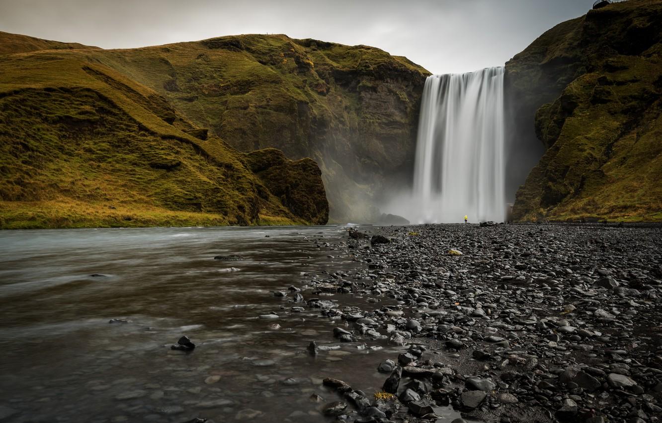 1332x850 Wallpaper rocks, waterfall, Iceland, Skogafoss, Skogarfoss image for desktop, section пейзажи