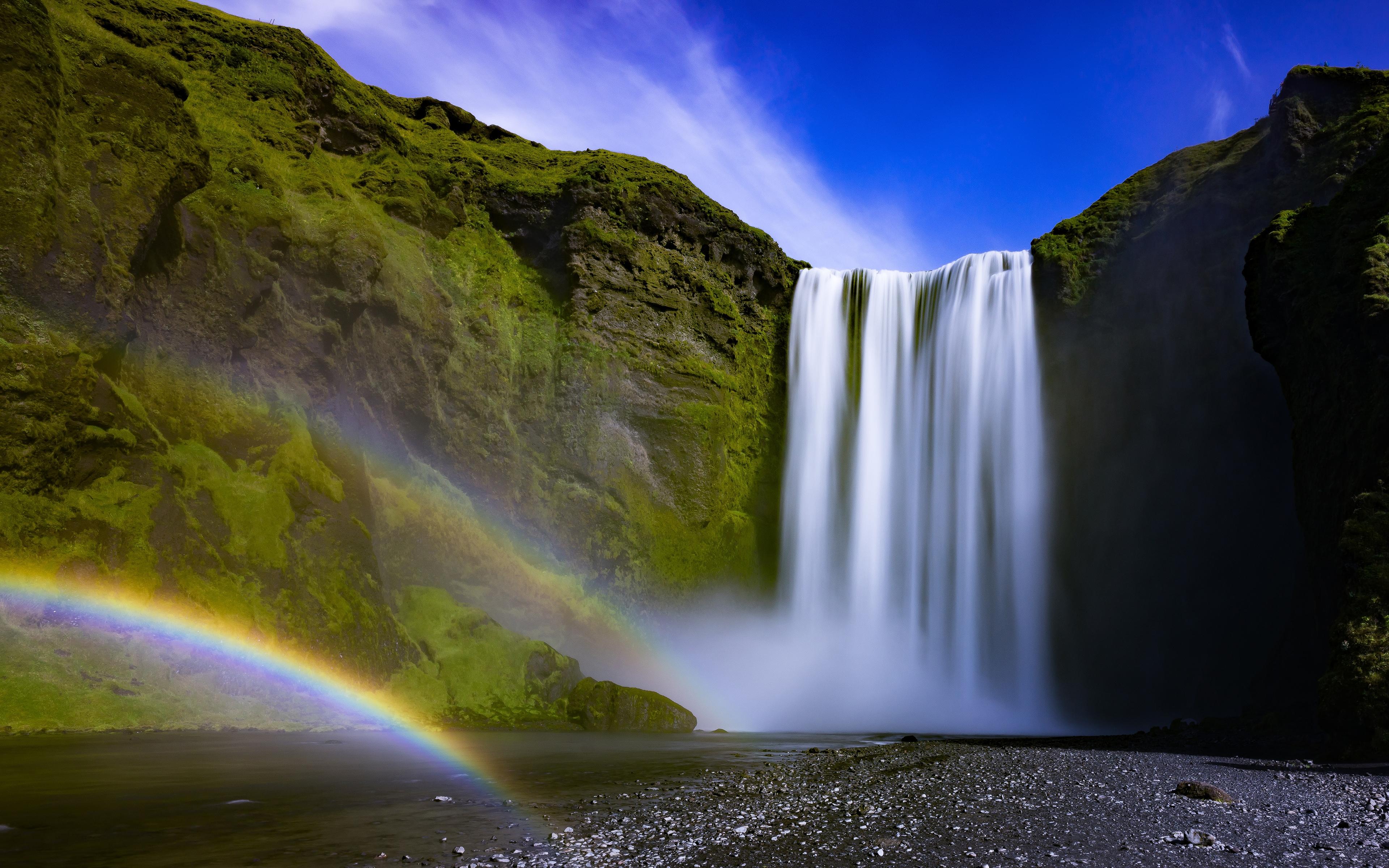 3840x2400 Download 3840x2400 Iceland, Skogafoss, Waterfall, Rainbow Wallpaper