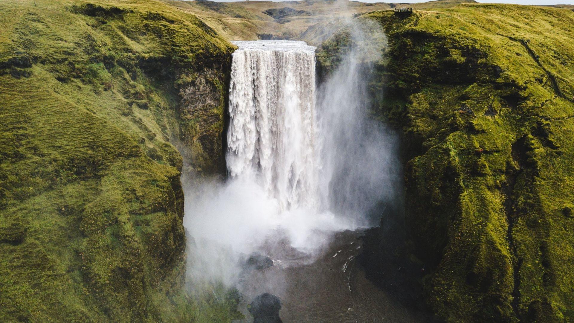 1920x1080 Nature, waterfall, greenfield, skogafoss wallpaper, HD image, picture, background, aa070d