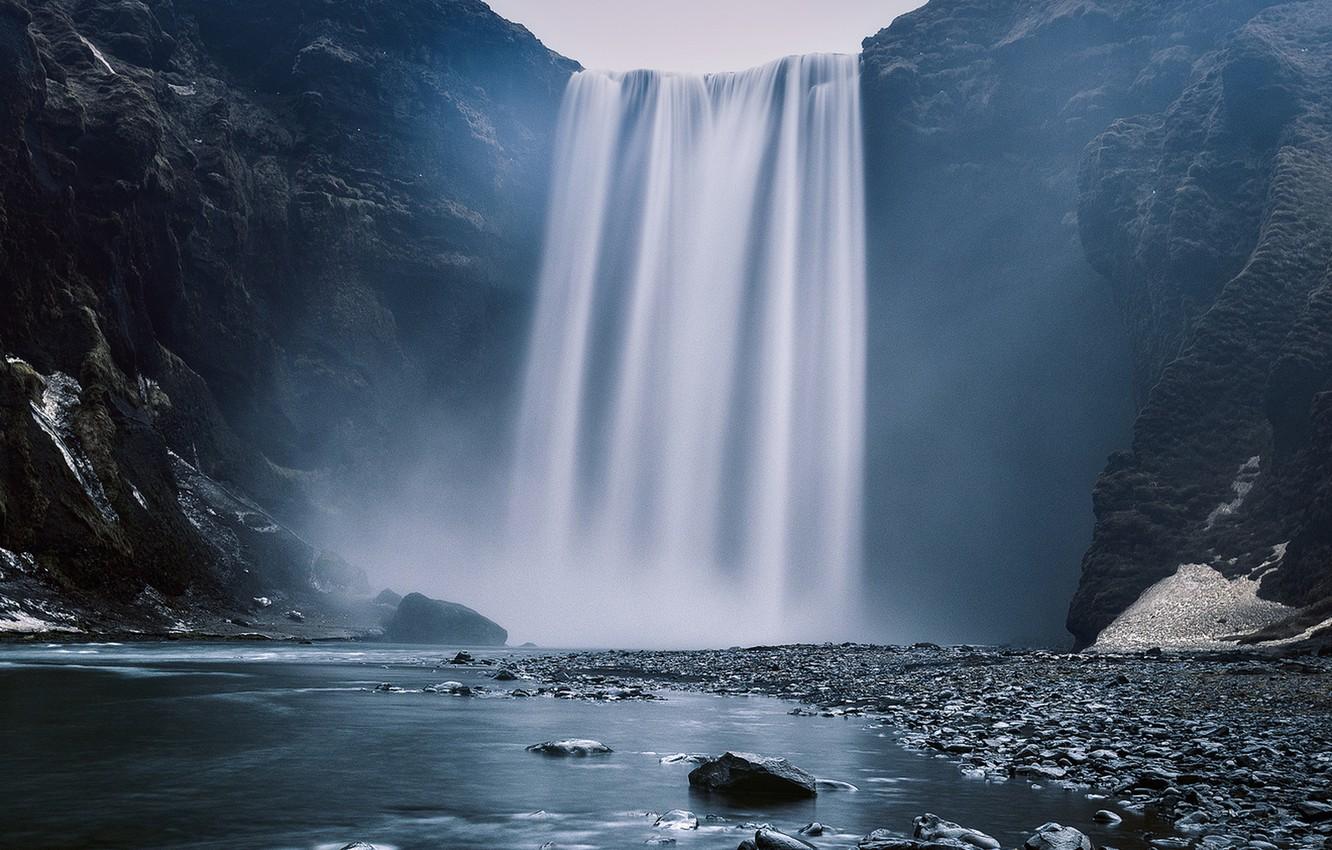 1332x850 Wallpaper waterfall, Iceland, Skógafoss image for desktop, section пейзажи
