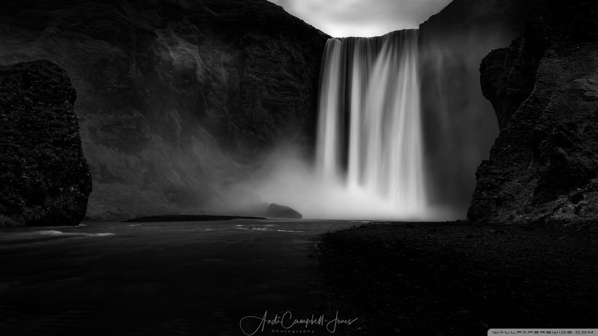 1920x1080 Beautiful Skogafoss Waterfall, Iceland, Black and White Ultra HD Wallpaper for 4K UHD Widescreen desktop, tablet & smartphone