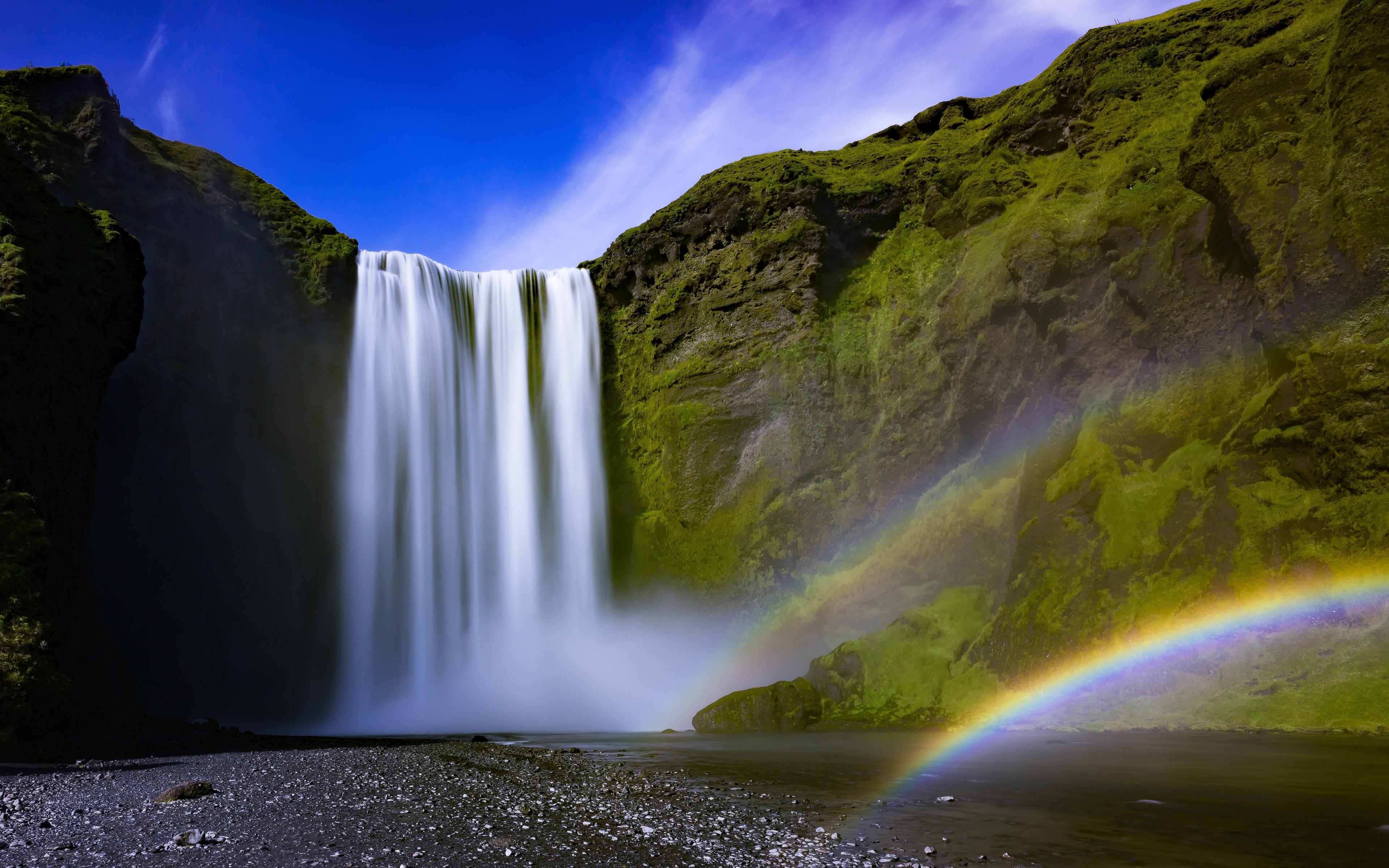 3840x2400 Wallpaper Skogafoss, Rainbow, Waterfall, Iceland:3840x2400