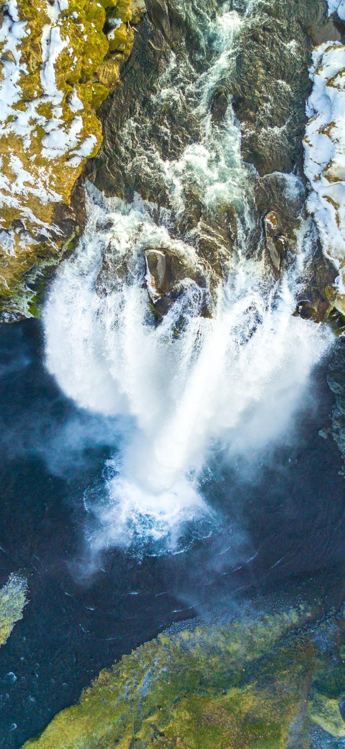 1125x2436 Download skogafoss, waterfall, aerial view, iceland, nature 1125x2436 wallpaper, iphone x, 1125x2436 HD image, background, 15315