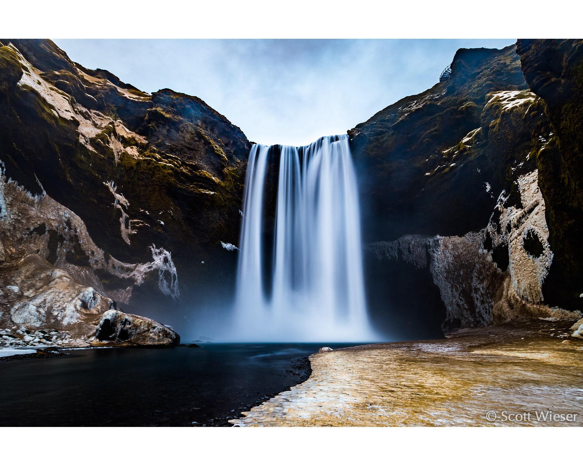2000x1600 Iceland Winter Waterfall Wall Art Skógafoss Long Exposure
